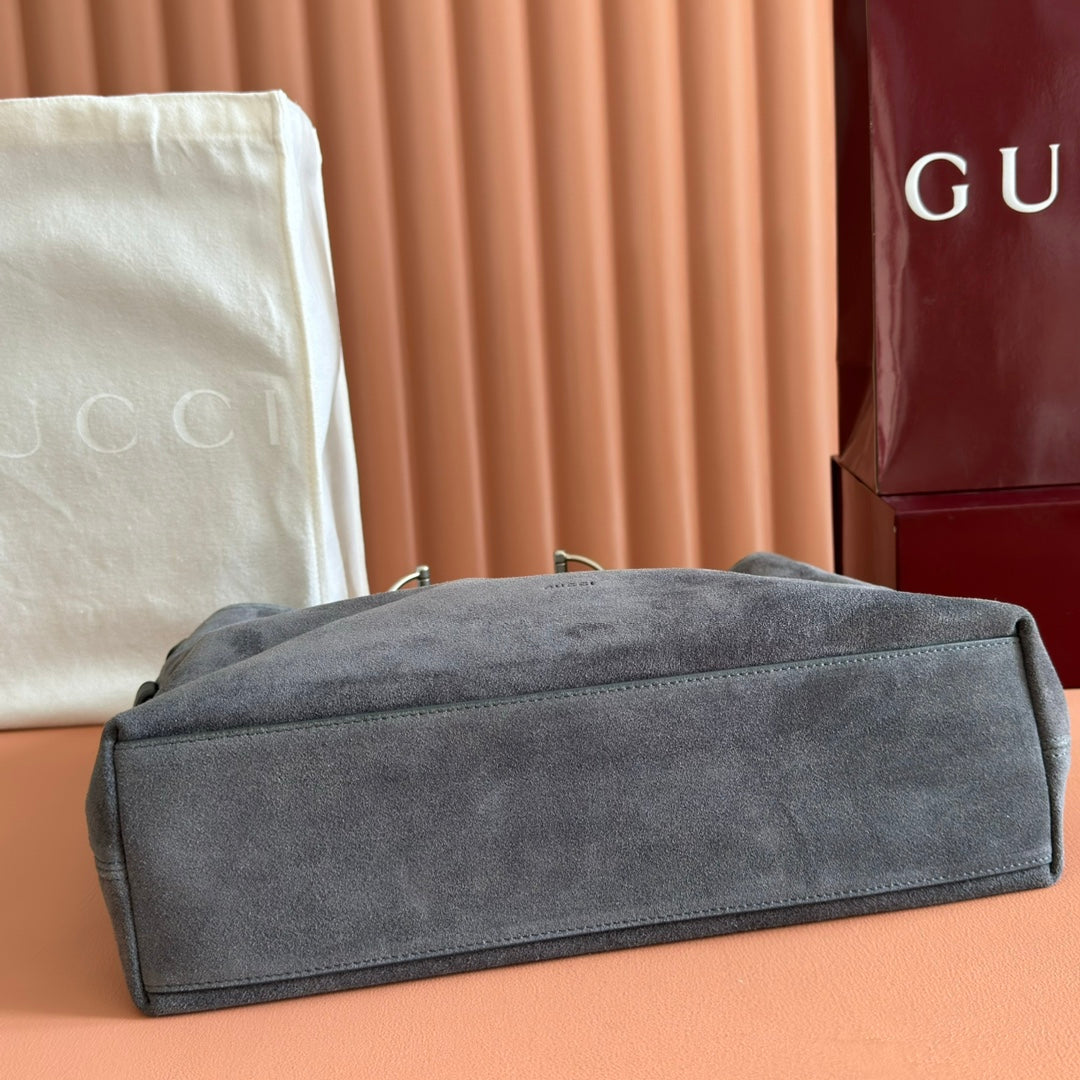 GG Beatrix Medium Tote Bag Grey Suede GHW