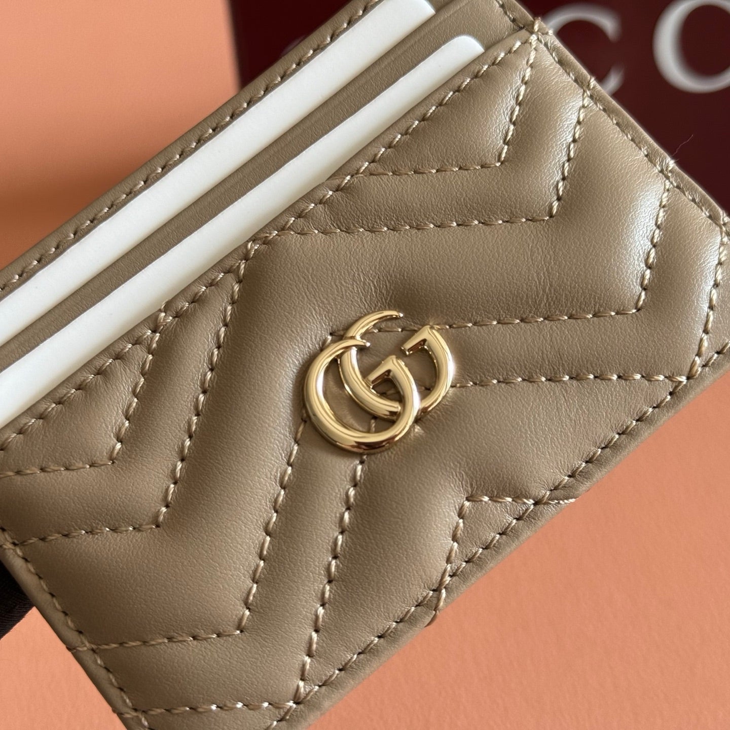 GG Marmont Card Holder Beige Matelassé Leather