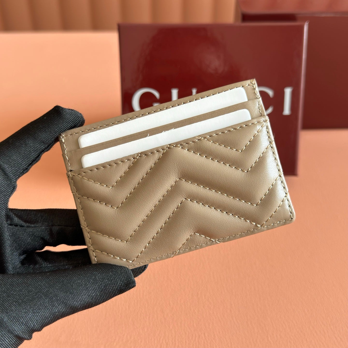 GG Marmont Card Holder Beige Matelassé Leather