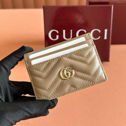 GG Marmont Card Holder Beige Matelassé Leather