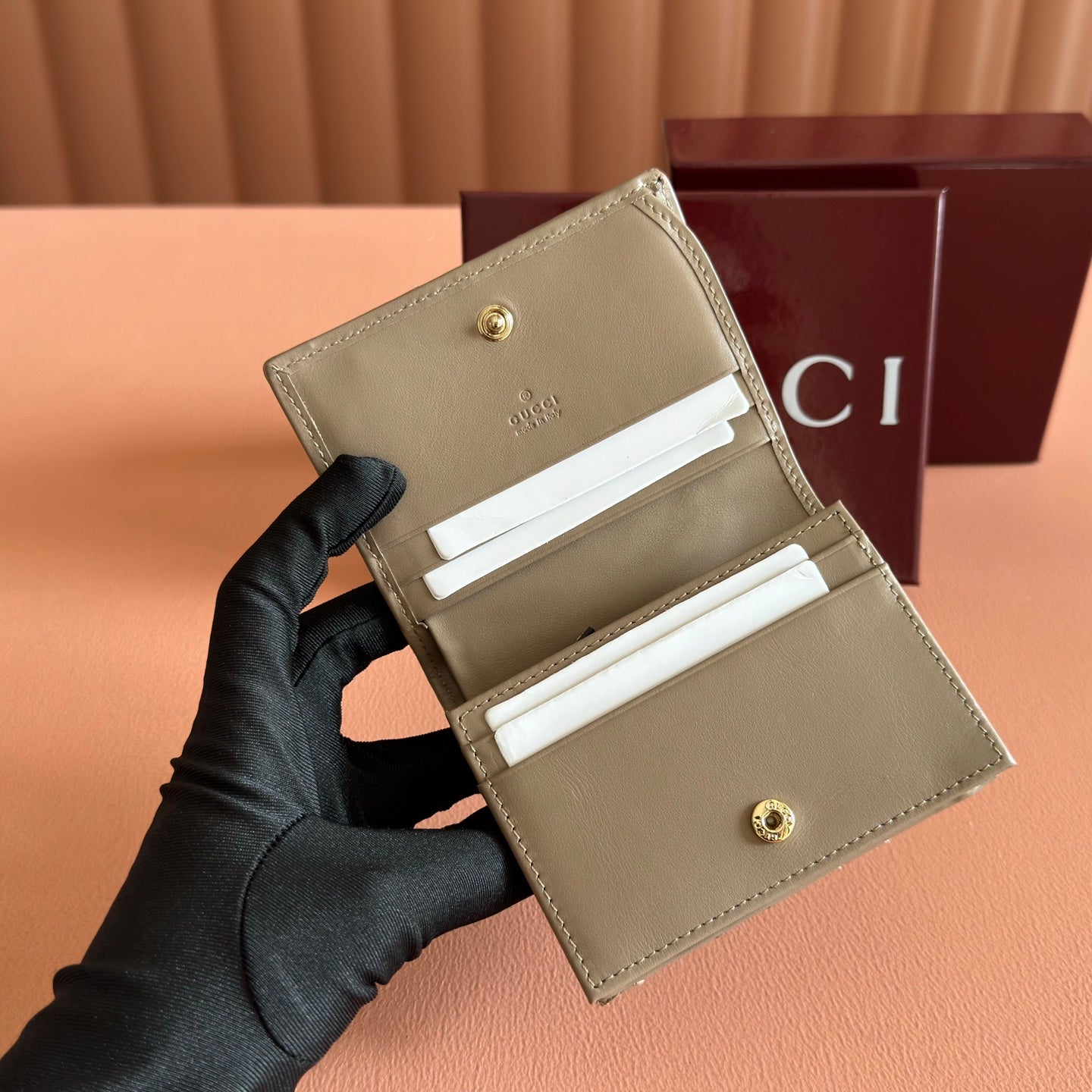 GG Marmont Quilted Card Holder Taupe Matelassé Leather