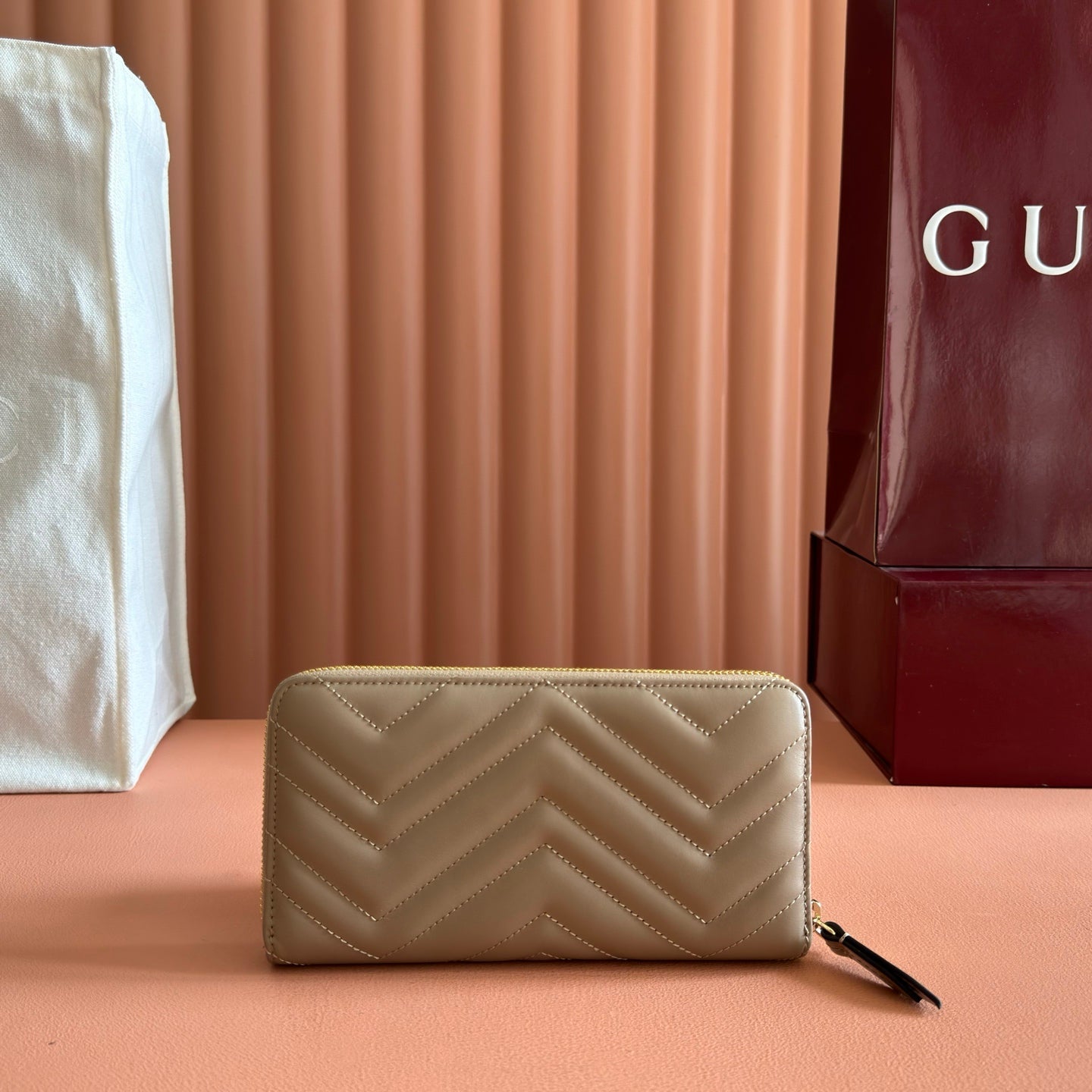 GG Zip-Around Wallet Taupe Matelassé Leather