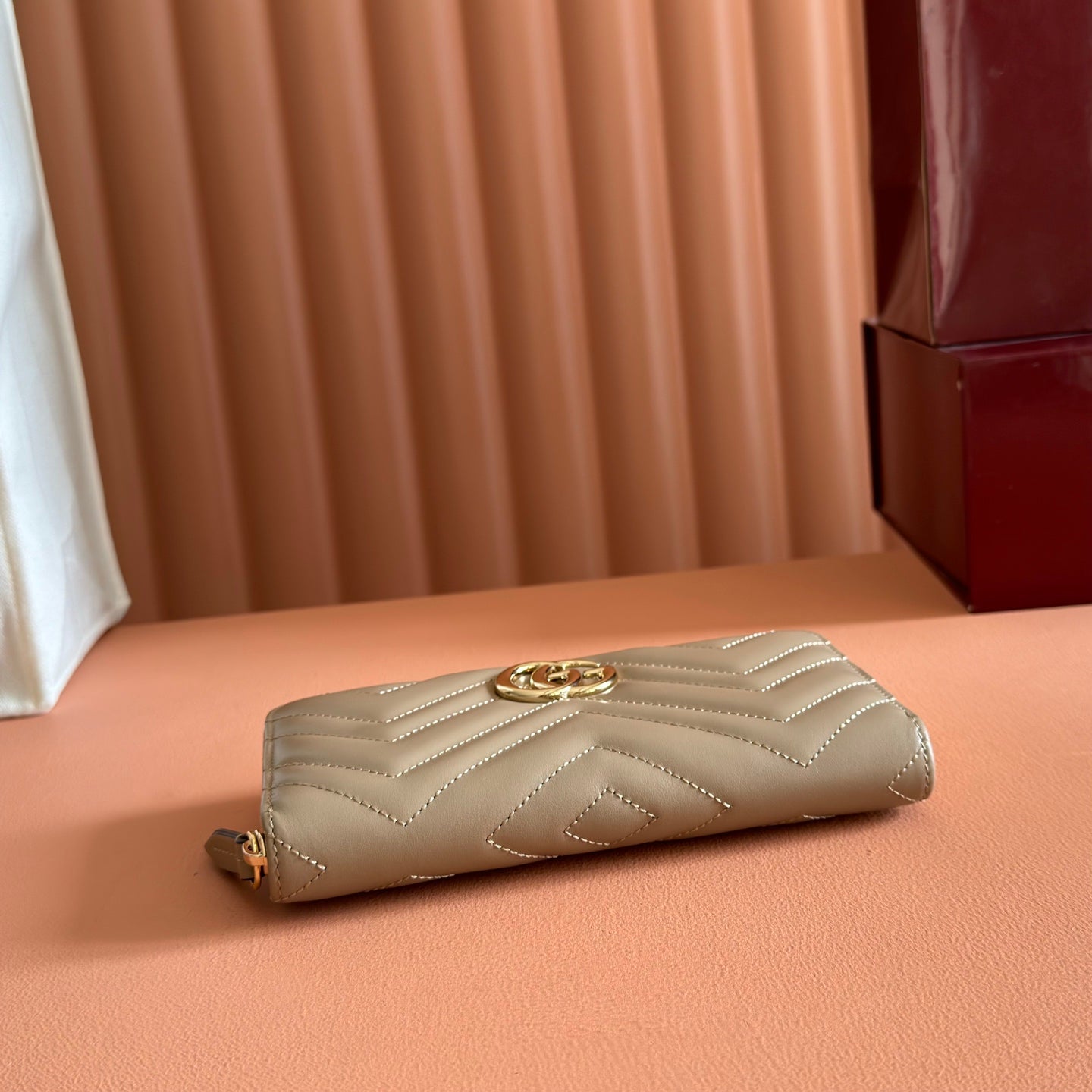 GG Zip-Around Wallet Taupe Matelassé Leather