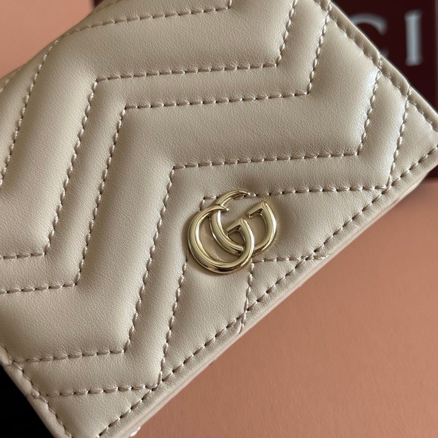 GG Marmont Quilted Card Holder Light Beige Matelassé Leather
