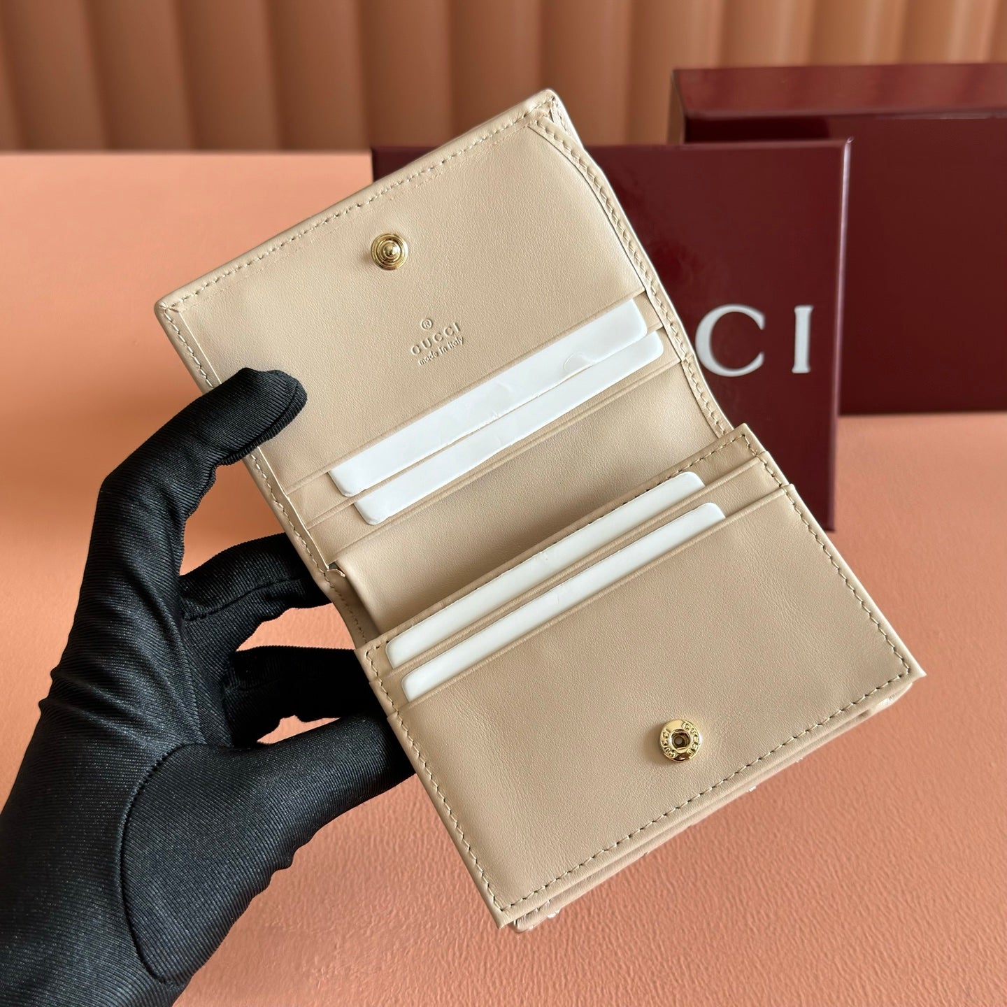 GG Marmont Quilted Card Holder Light Beige Matelassé Leather