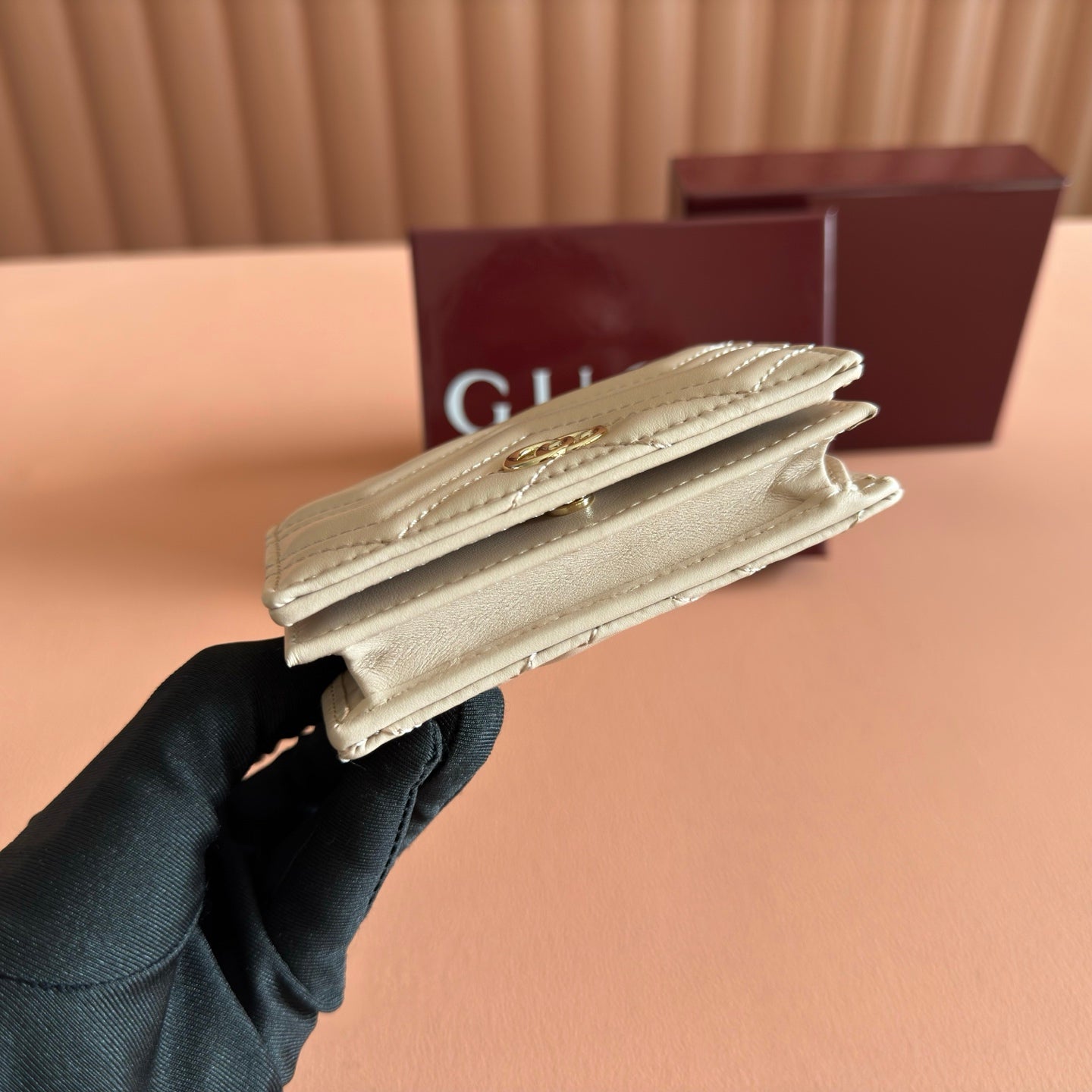 GG Marmont Quilted Card Holder Light Beige Matelassé Leather