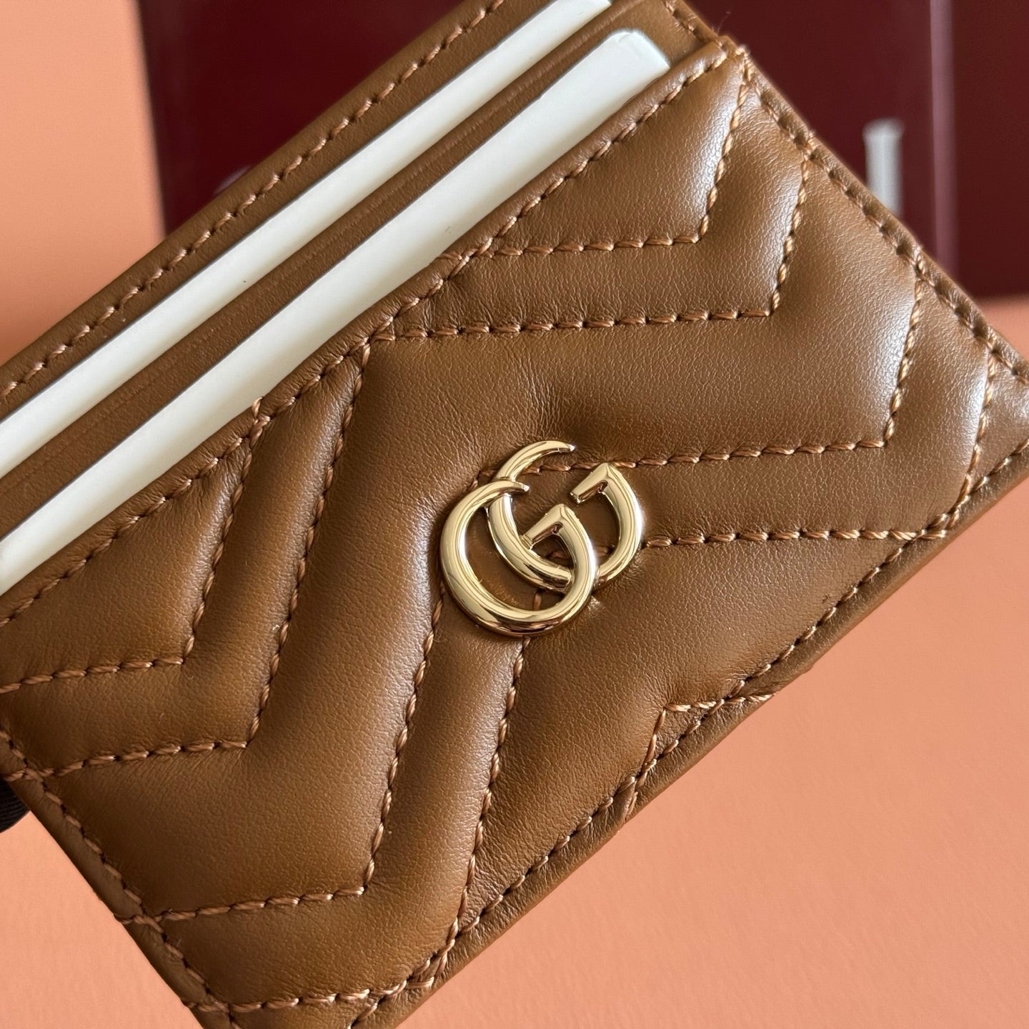 GG Marmont Card Holder Brown Matelassé Leather