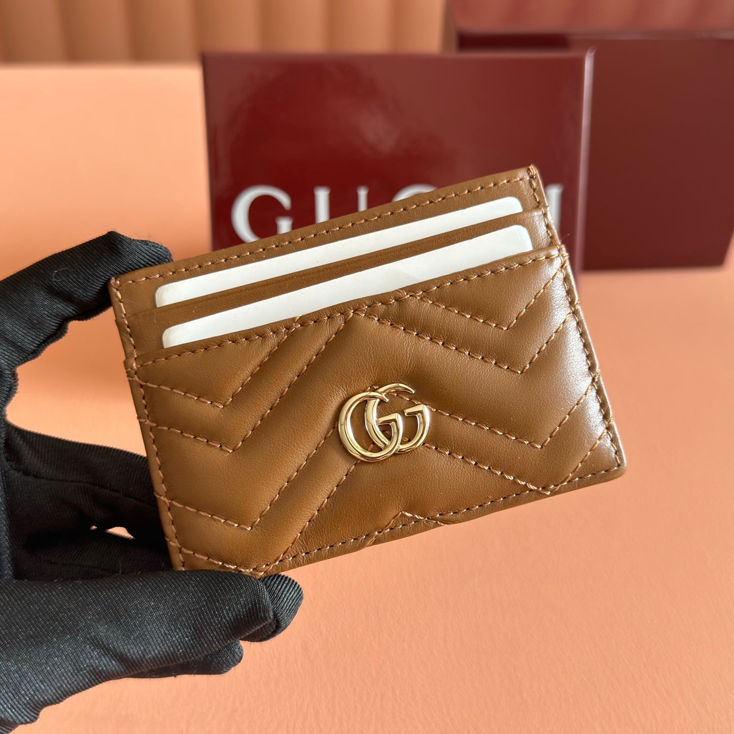 GG Marmont Card Holder Brown Matelassé Leather