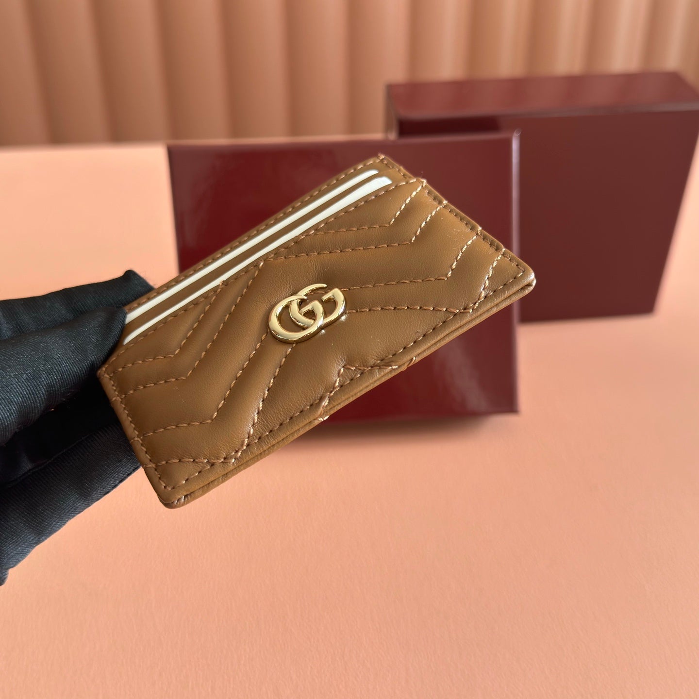 GG Marmont Card Holder Brown Matelassé Leather