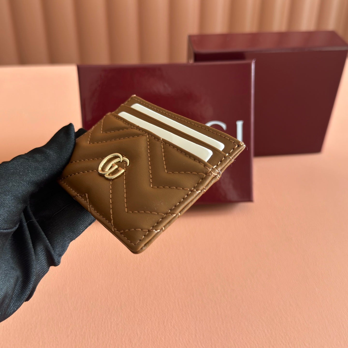 GG Marmont Card Holder Brown Matelassé Leather