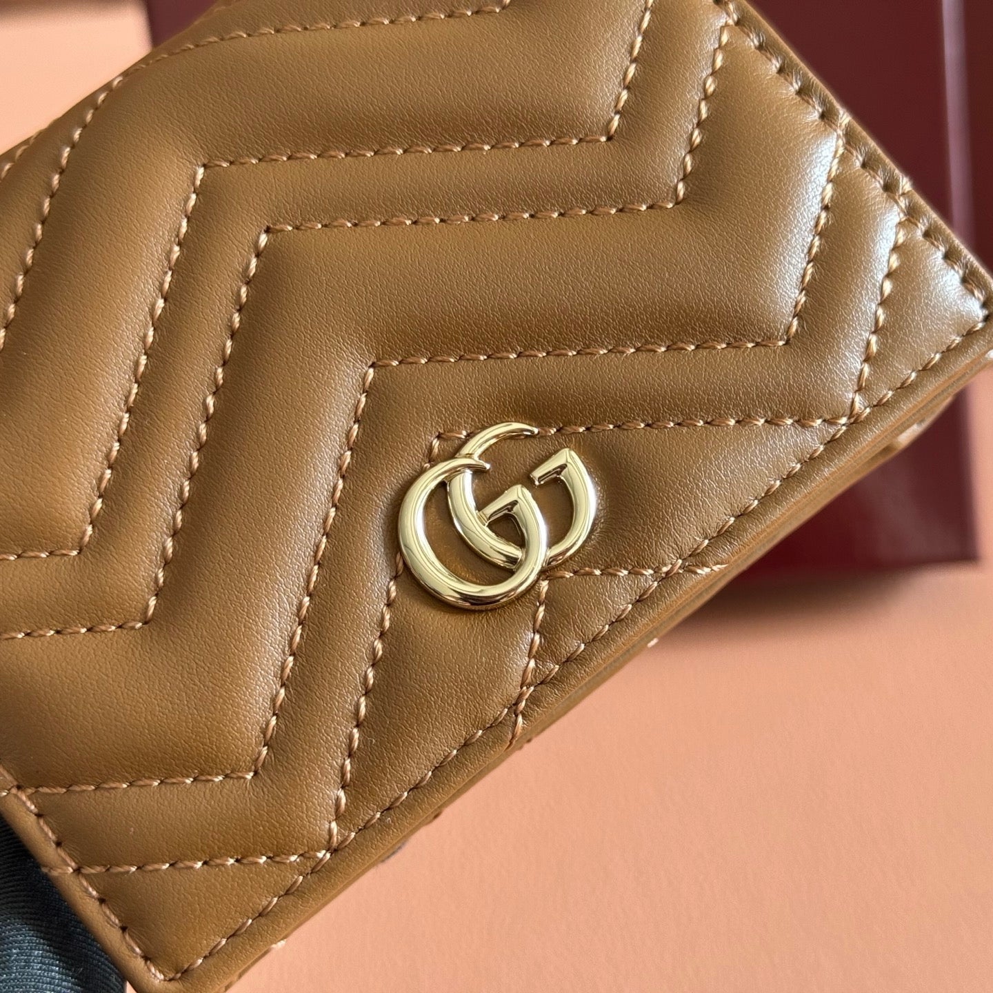 GG Marmont Quilted Card Holder Brown Matelassé Leather