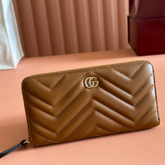GG Marmont Zip-Around Wallet Brown Matelassé Leather