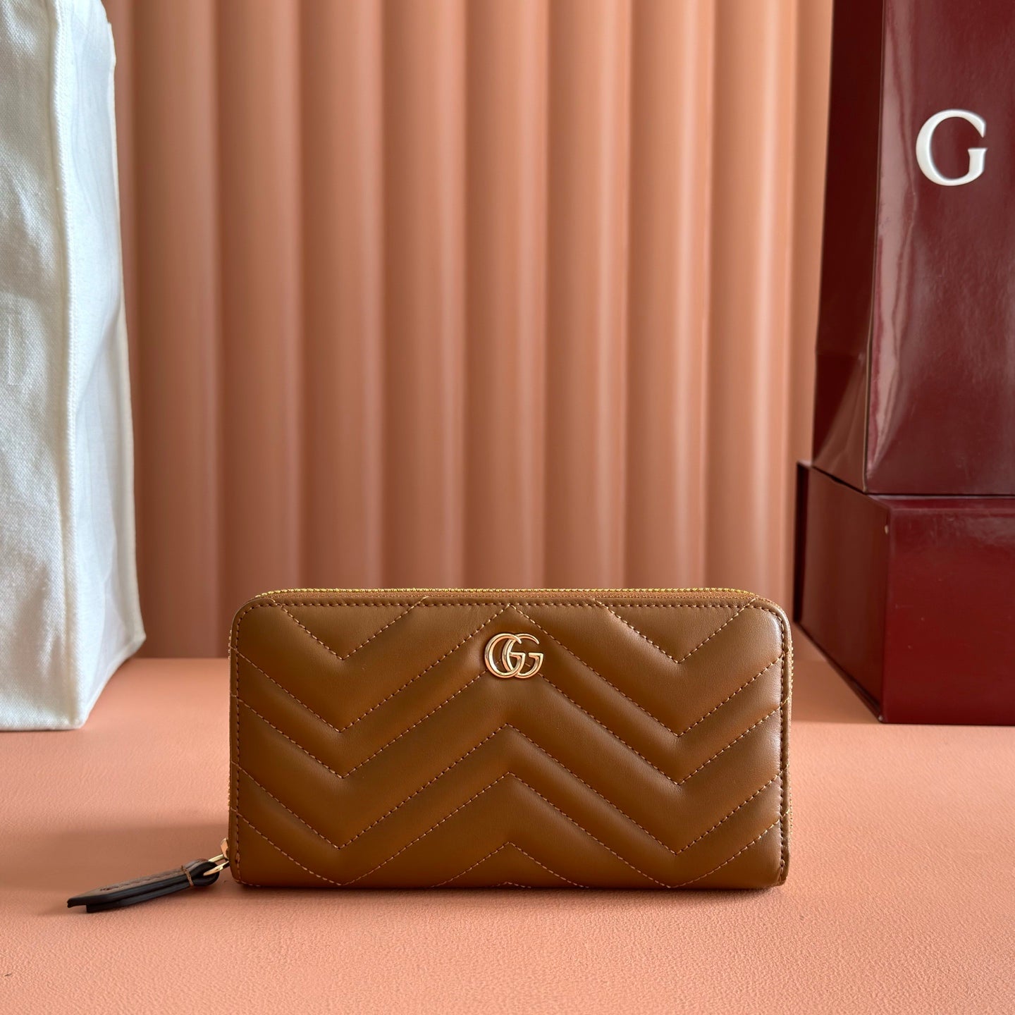 GG Marmont Zip-Around Wallet Brown Matelassé Leather