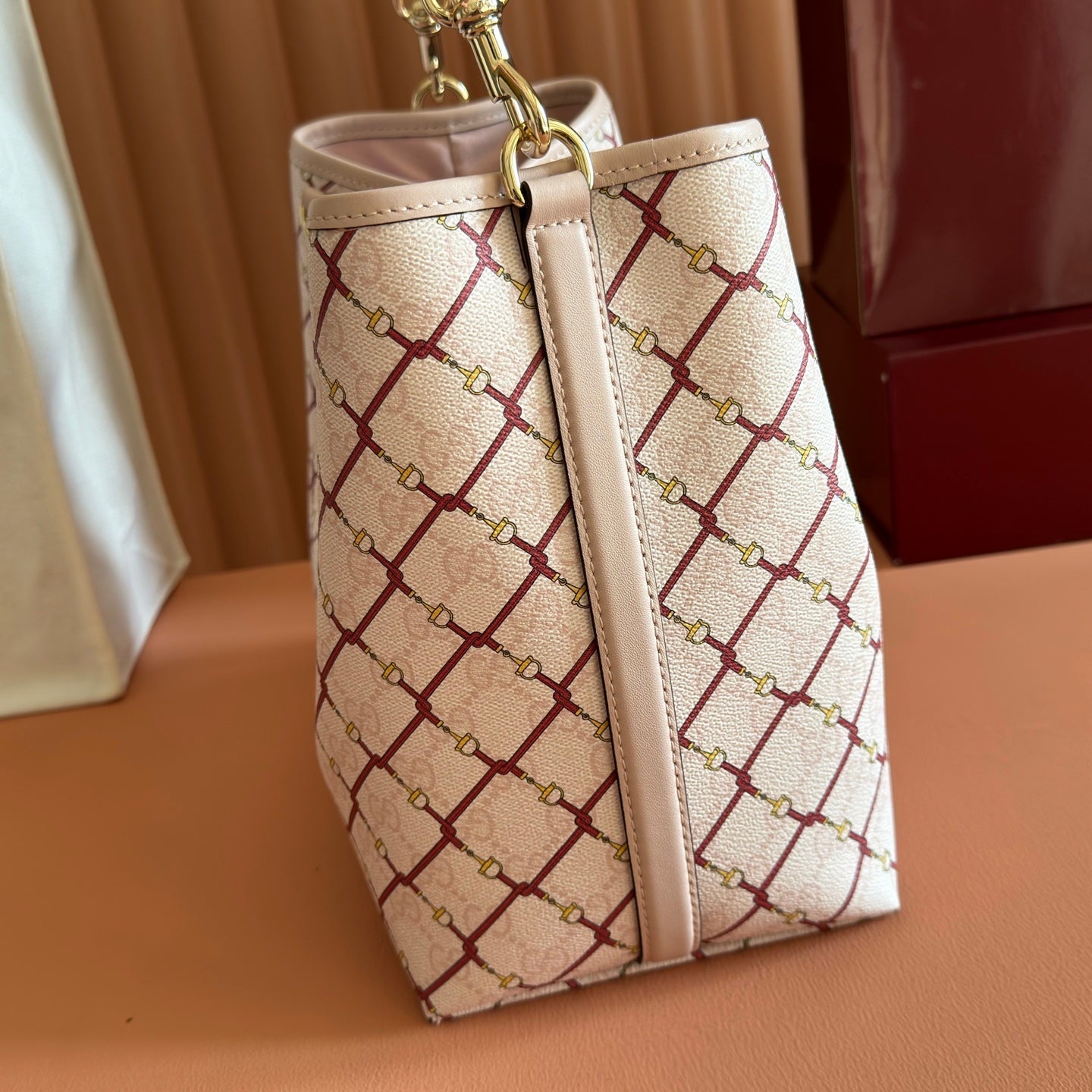 GG Emblem Bucket Bag 25cm Pink Red GG Fabric