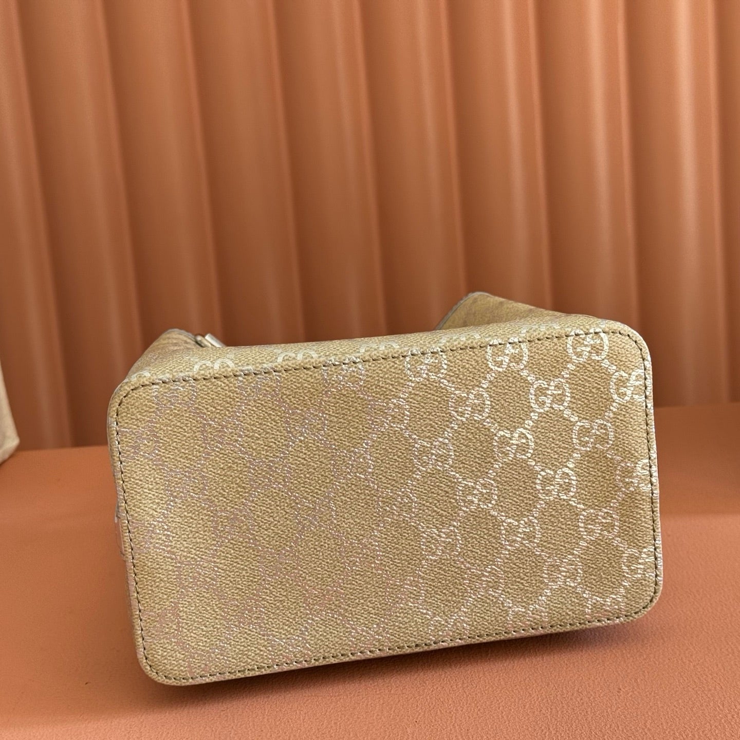 GG Emblem Small Bucket Bag Beige Sliver GG Fabric