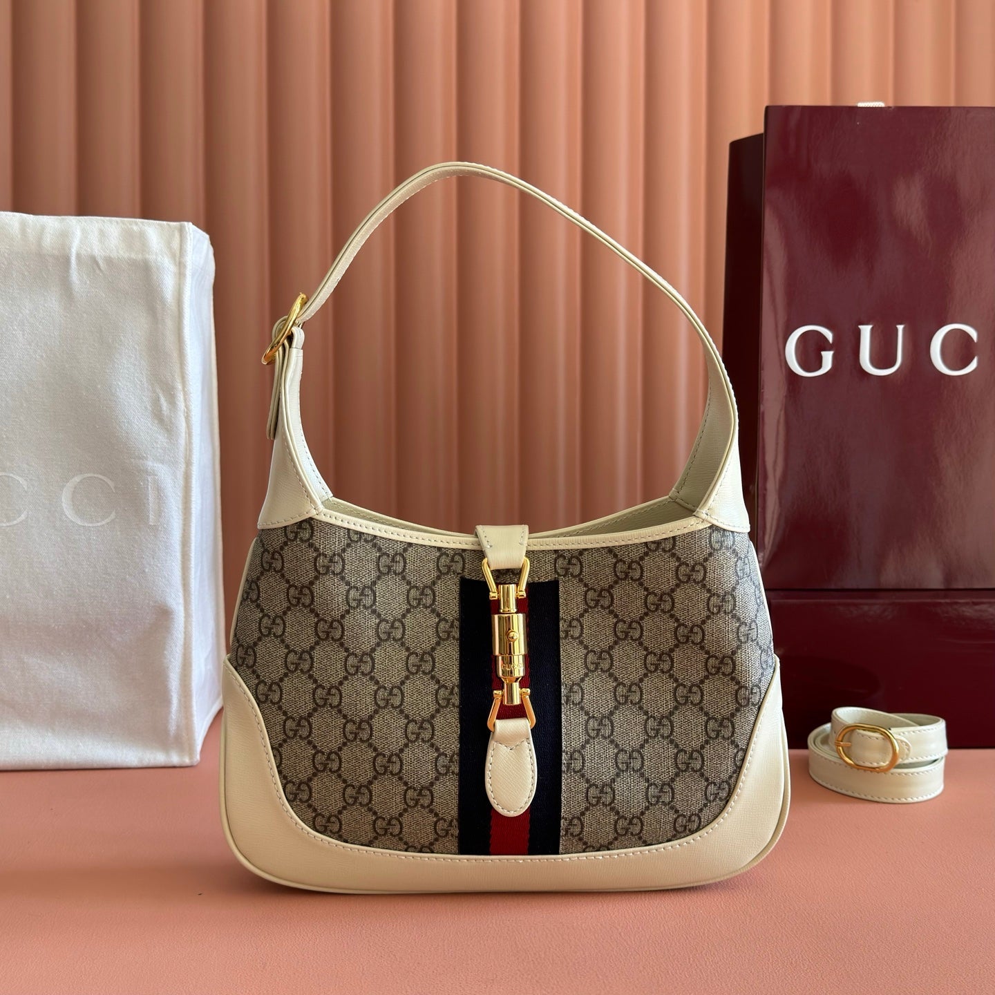 GG Jackie 1961 Shoulder Bag White Black Canvas Lambskin 292675