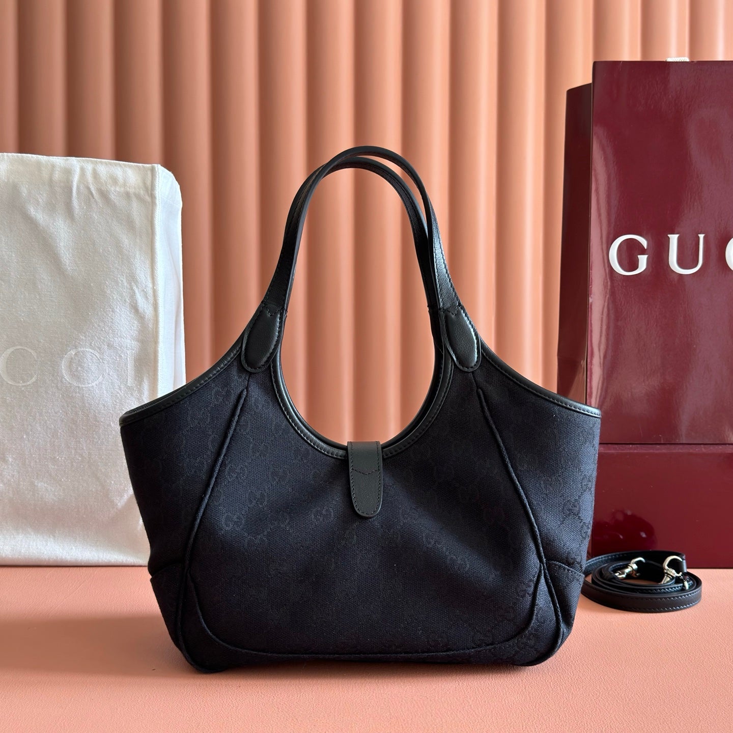 GG Mercato Small Tote Bag Black Canvas