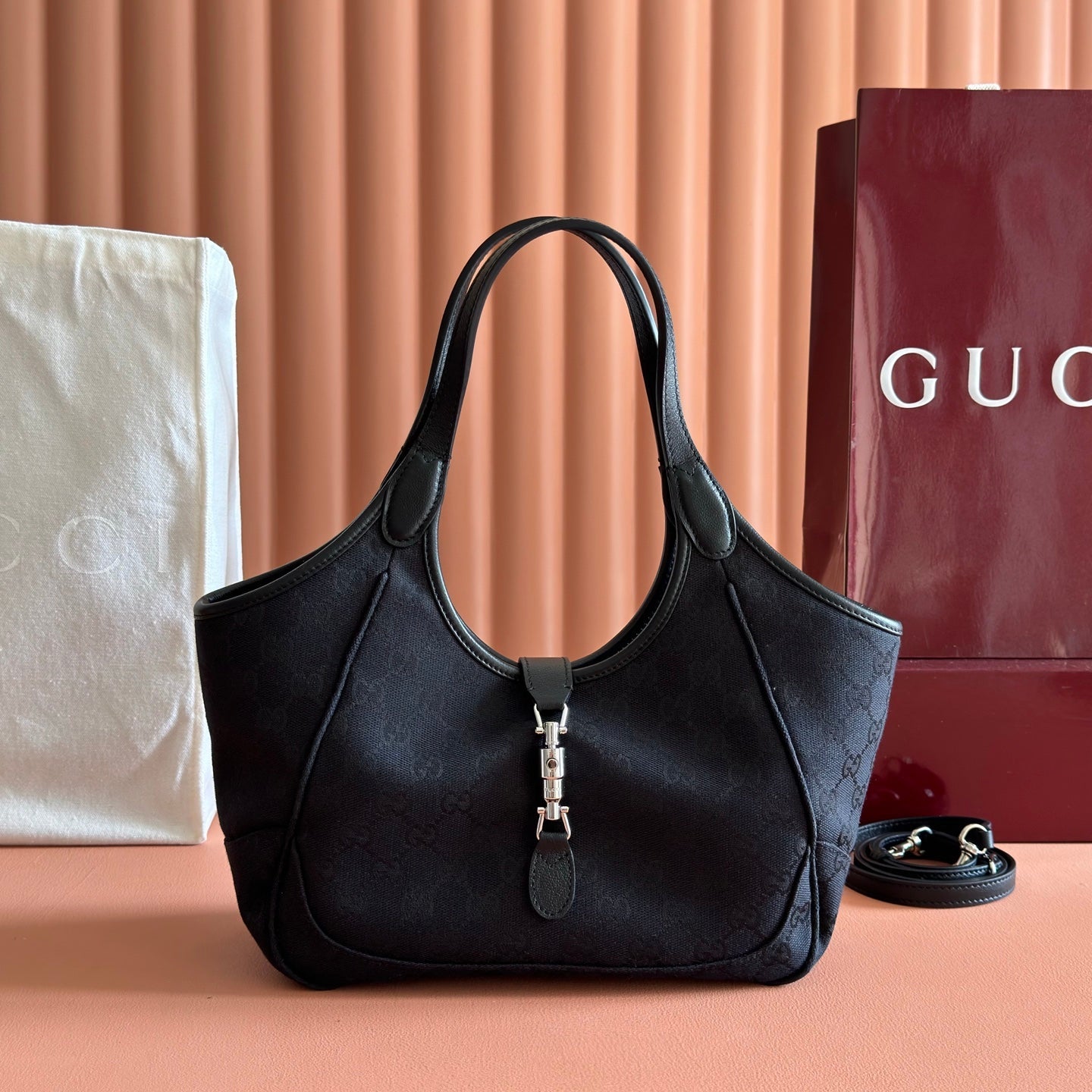 GG Mercato Small Tote Bag Black Canvas