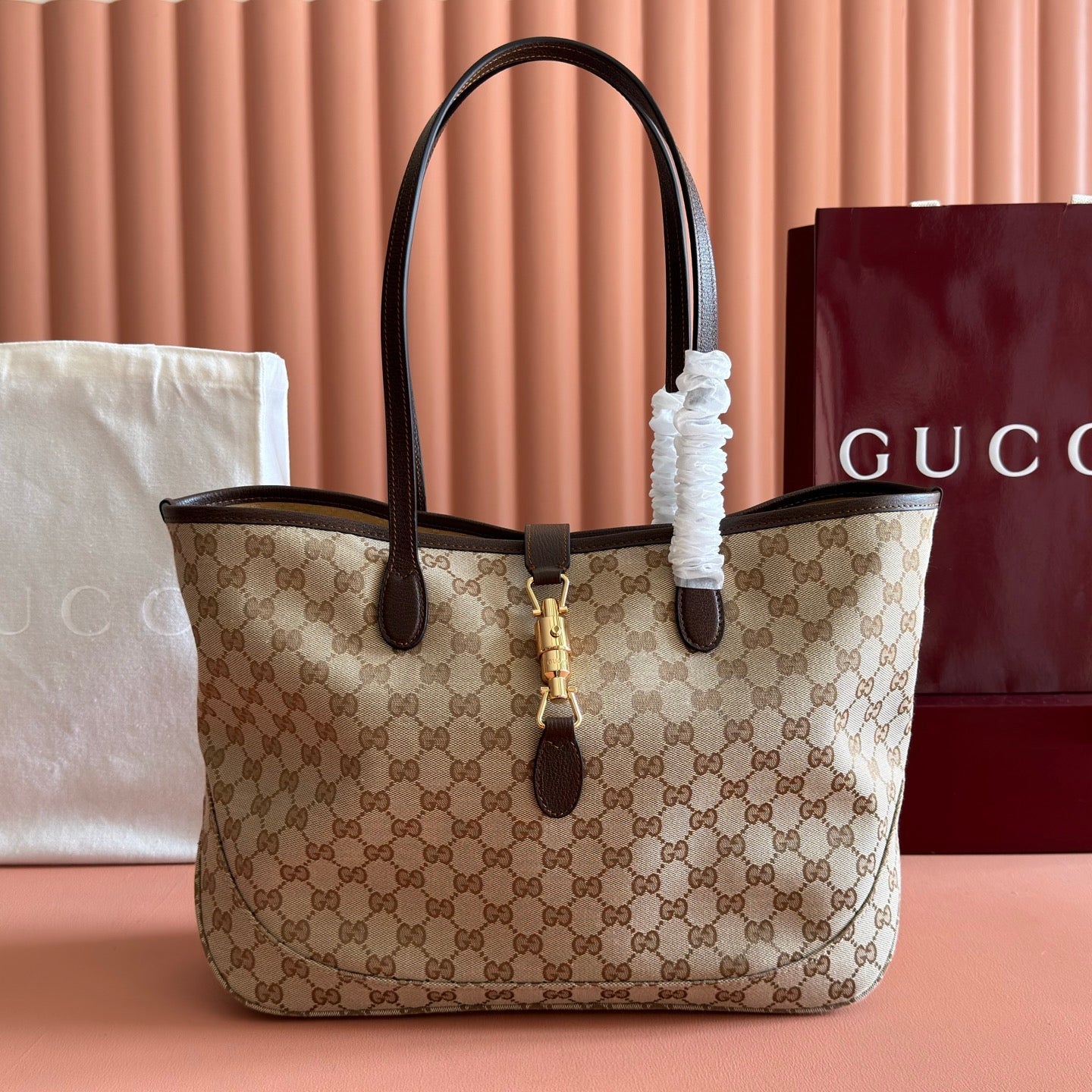 GG Jackie Medium Tote Bag Brown Beige Canvas