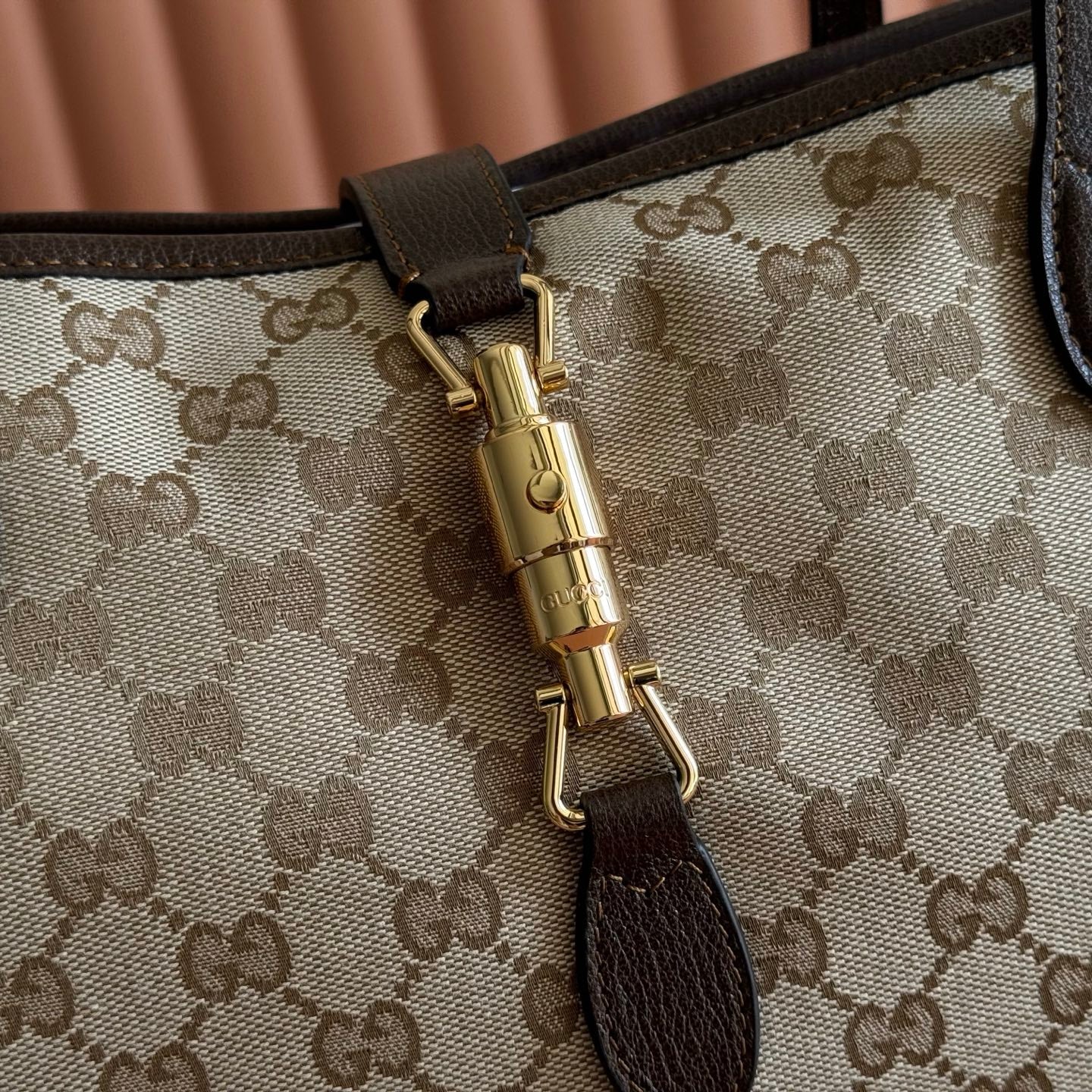 GG Jackie Large Tote Bag Brown Beige Canvas