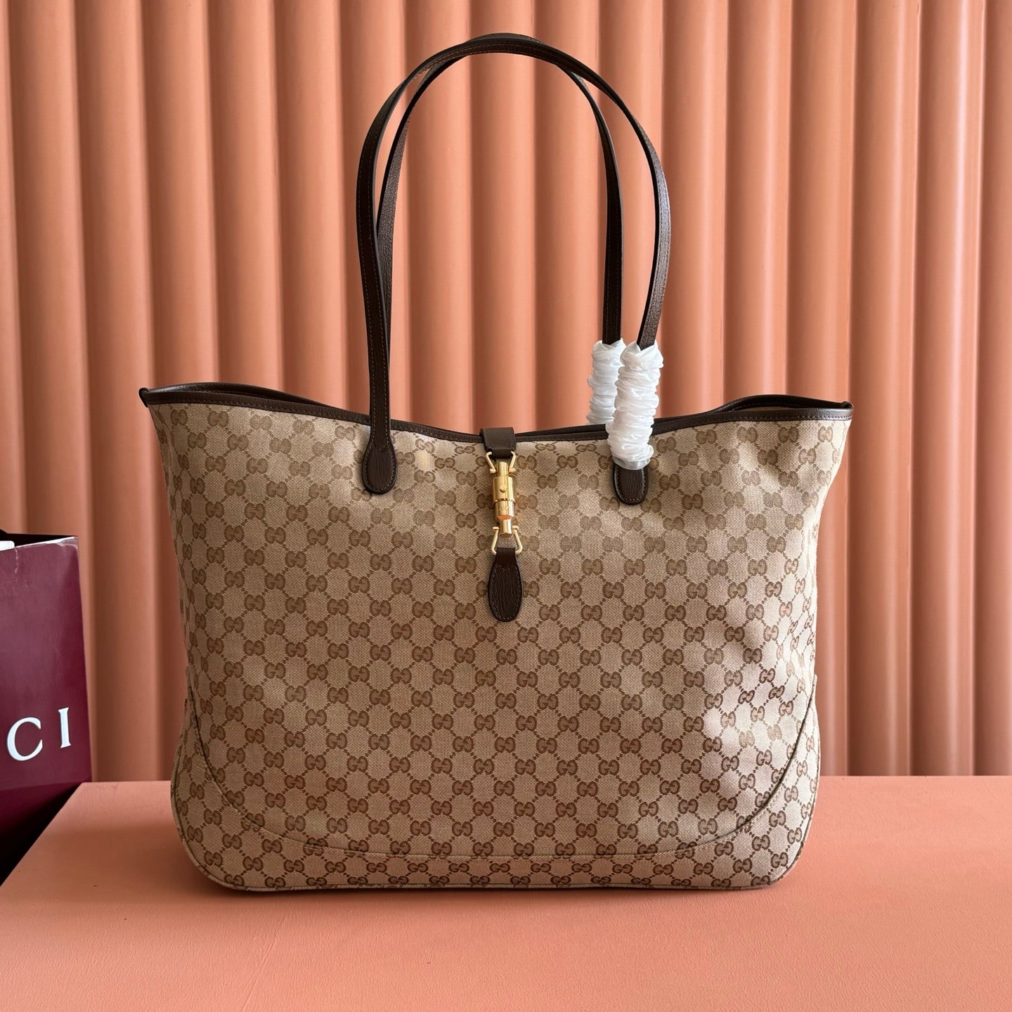 GG Jackie Large Tote Bag Brown Beige Canvas