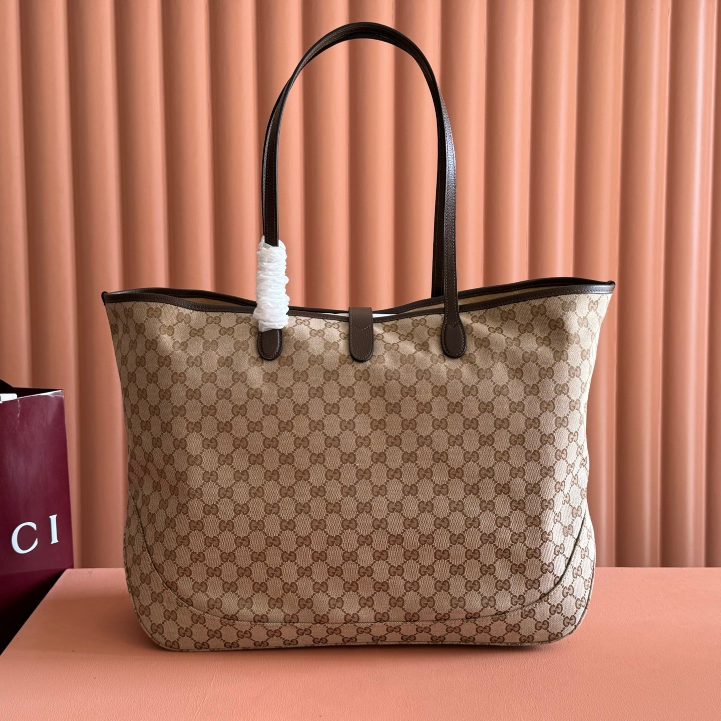 GG Jackie Large Tote Bag Brown Beige Canvas