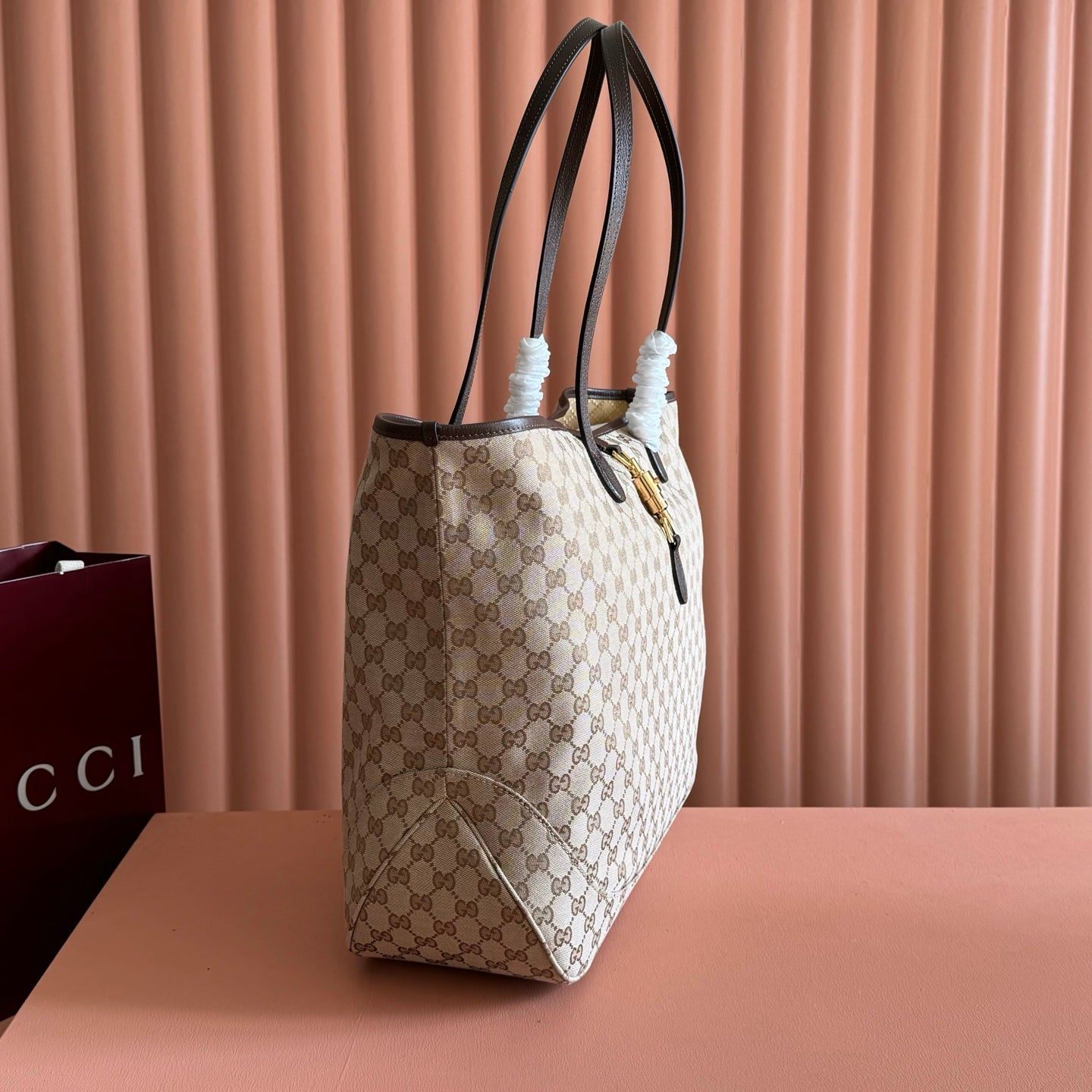 GG Jackie Large Tote Bag Brown Beige Canvas