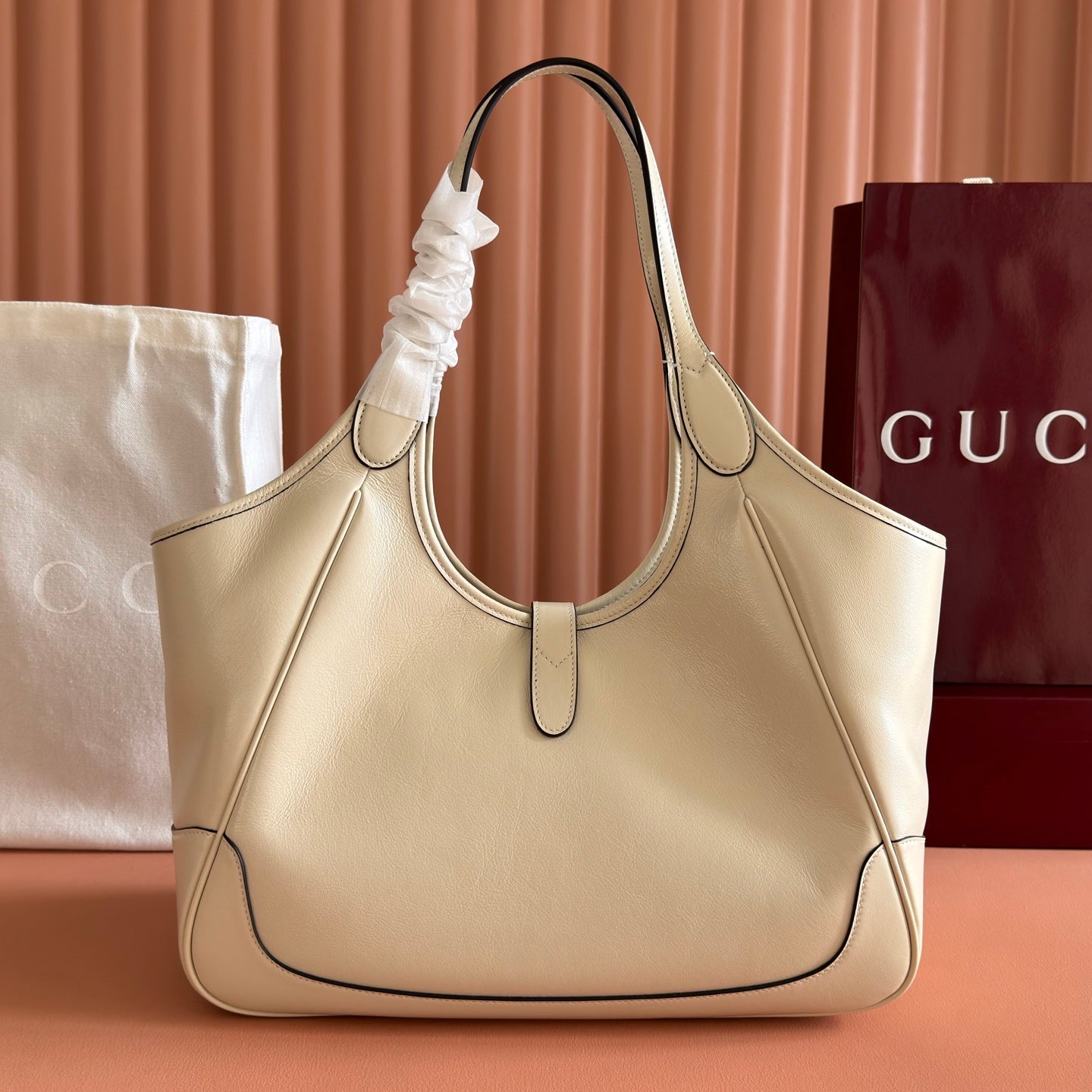 GG Mercato Medium Tote Bag Cream Lambskin