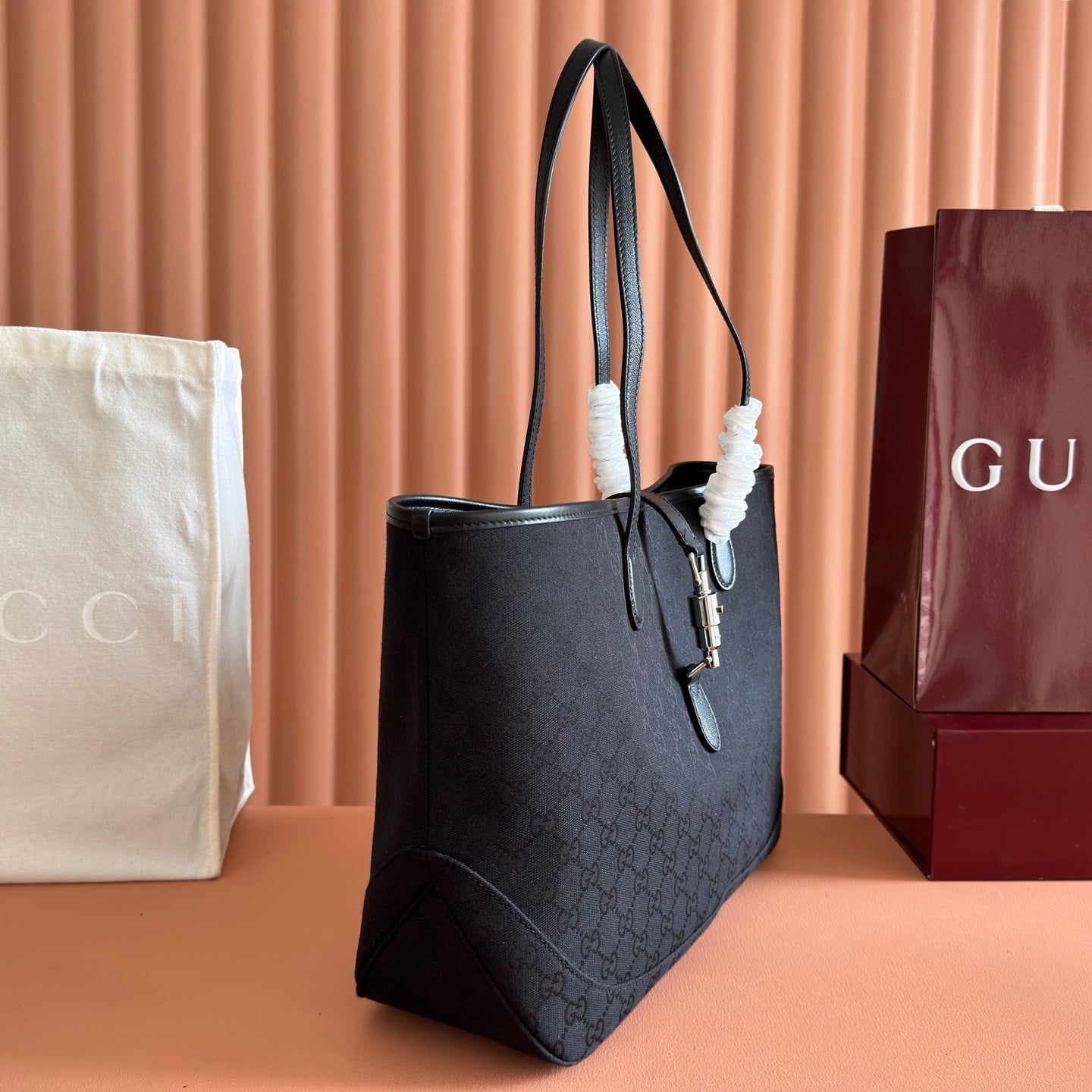 GG Jackie Medium Tote Bag Black Canvas