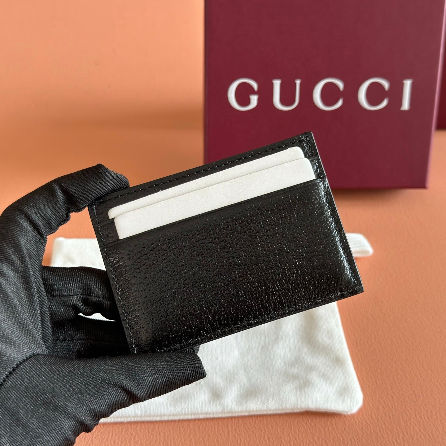 GG Animalier Card Holder Black Leather