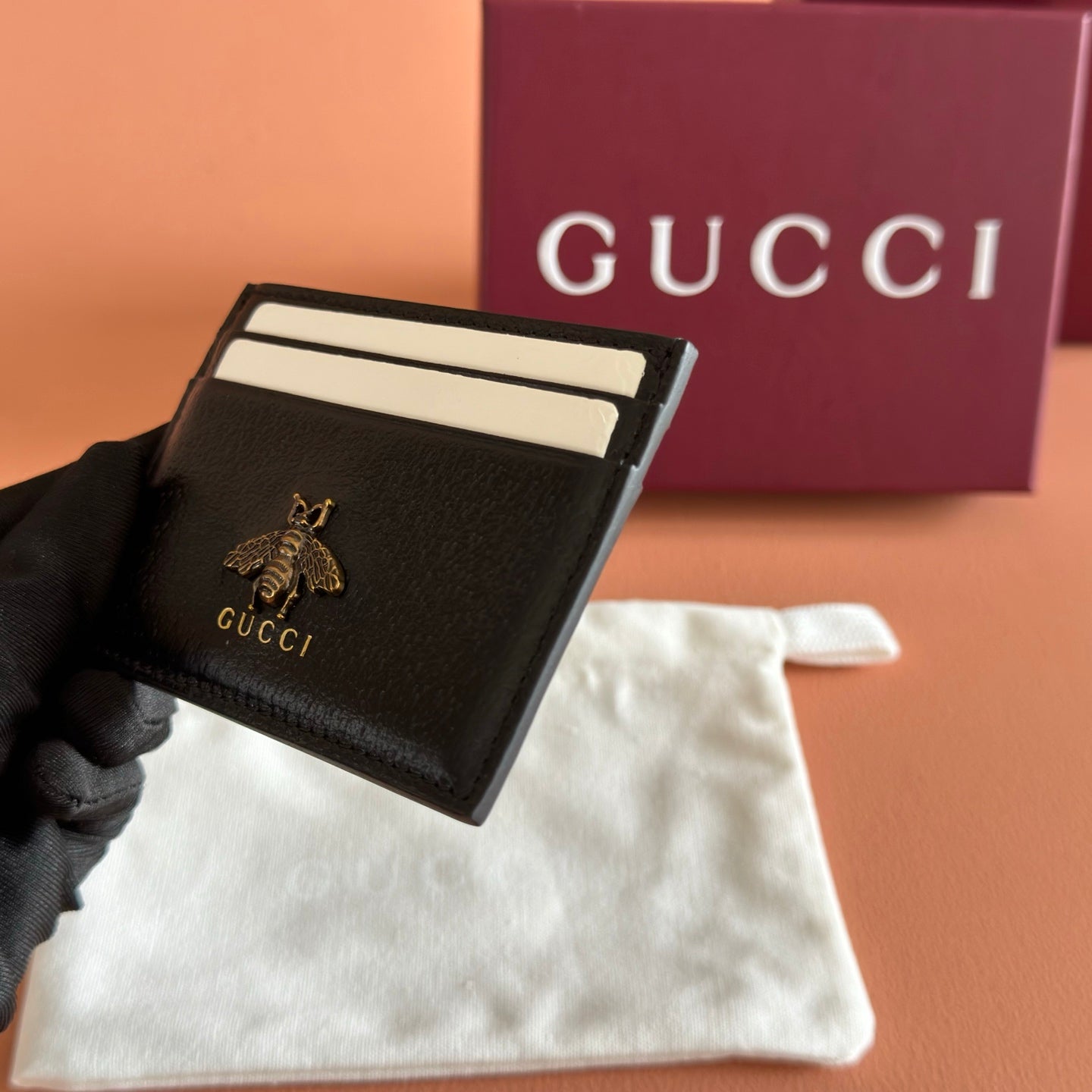 GG Animalier Card Holder Black Leather