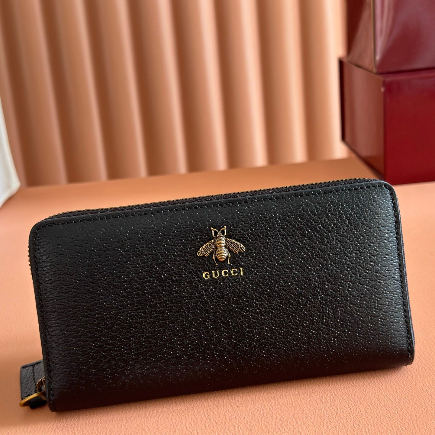 GG Animalier Zip-Around Wallet Black Leather