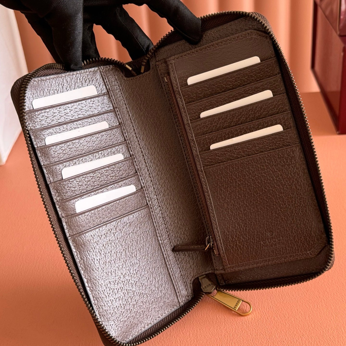 GG Zip Around Wallet Beige Brown Canvas