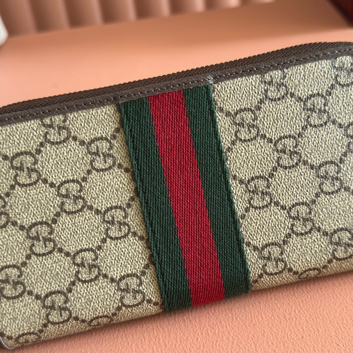 GG Zip Around Wallet Beige Brown Canvas