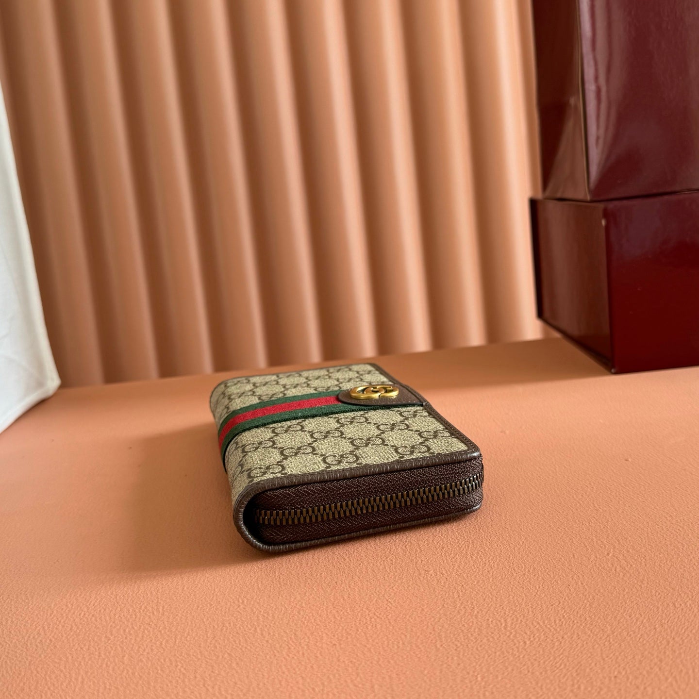 GG Zip Around Wallet Beige Brown Canvas