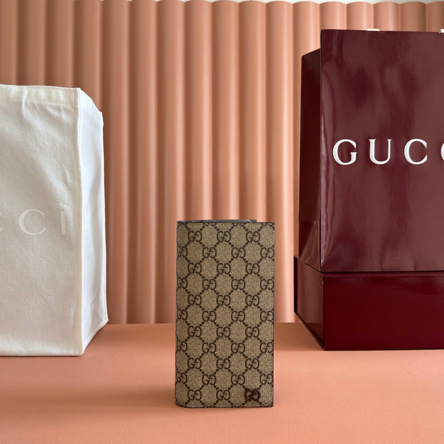 GG Supreme Long Passport Card Beige Dark Brown Canvas