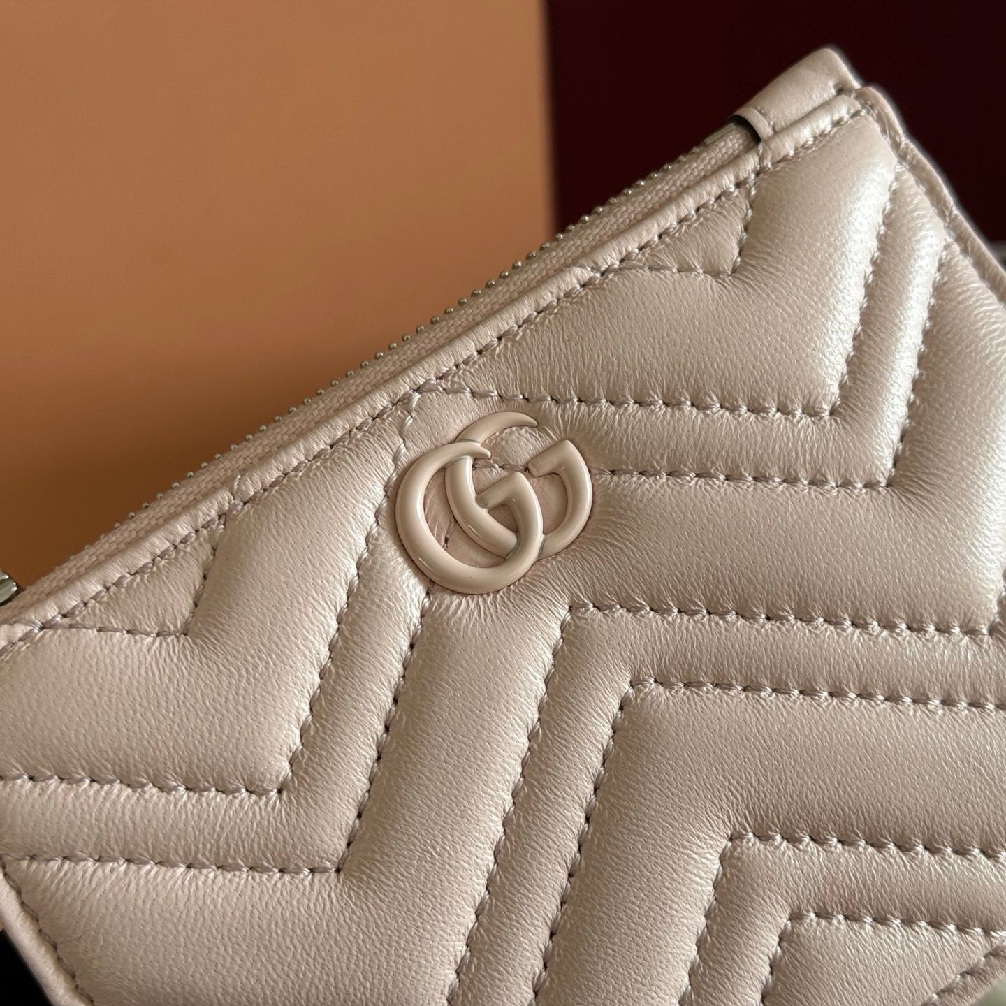 GG Marmont Zip Key Pouch Light Pink Leather