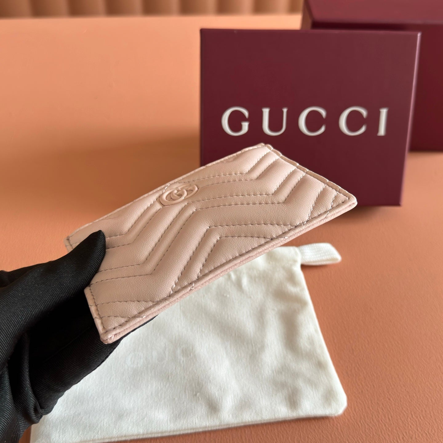 GG Marmont Zip Key Pouch Light Pink Leather