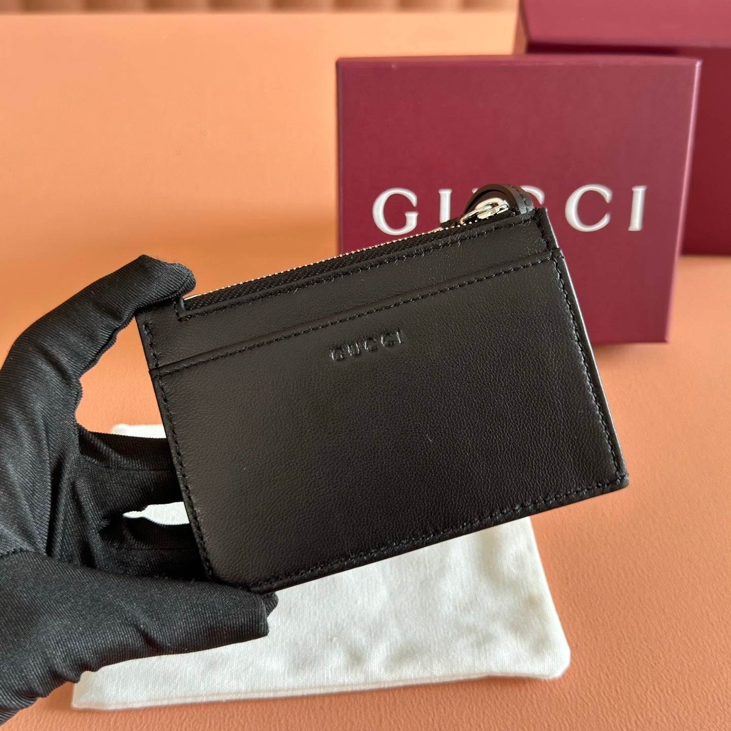 GG Marmont Zip Key Pouch Black Leather
