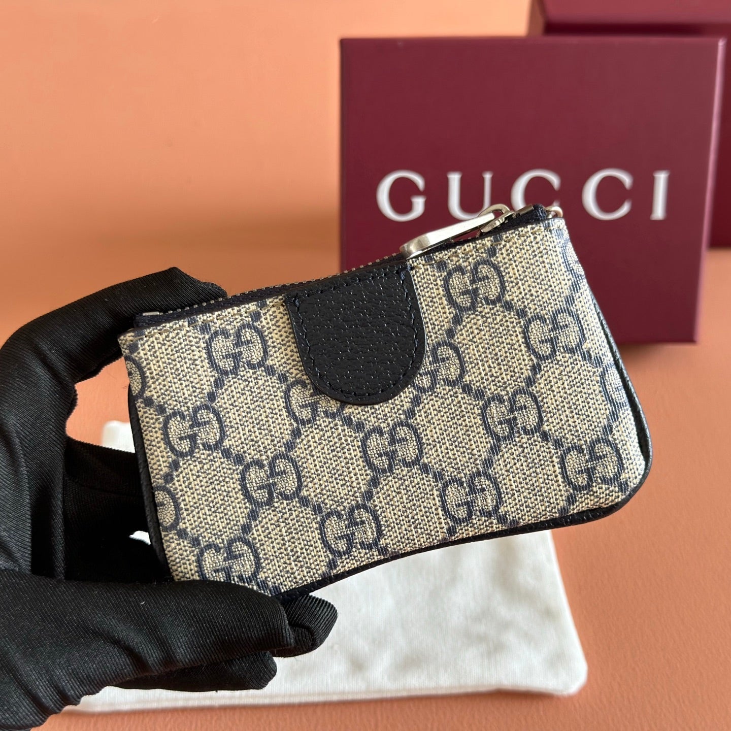 GG Ophidia Supreme Key Case Black Beige Canvas