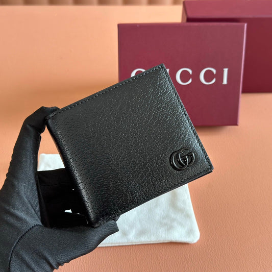 GG Marmont Bi-Fold Wallet Black Pebbled Leather