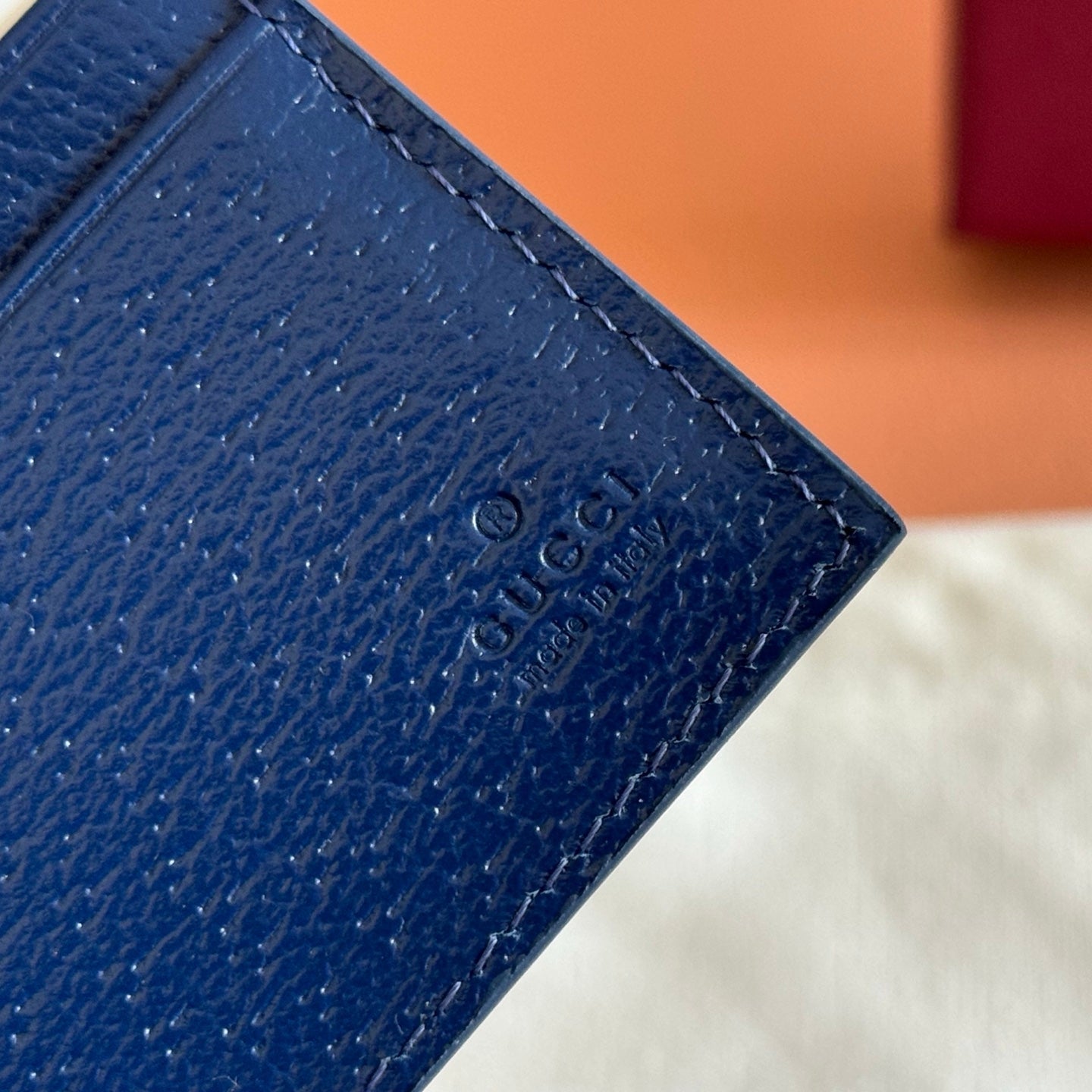 GG Marmont Bi-Fold Wallet Dark Blue Pebbled Leather