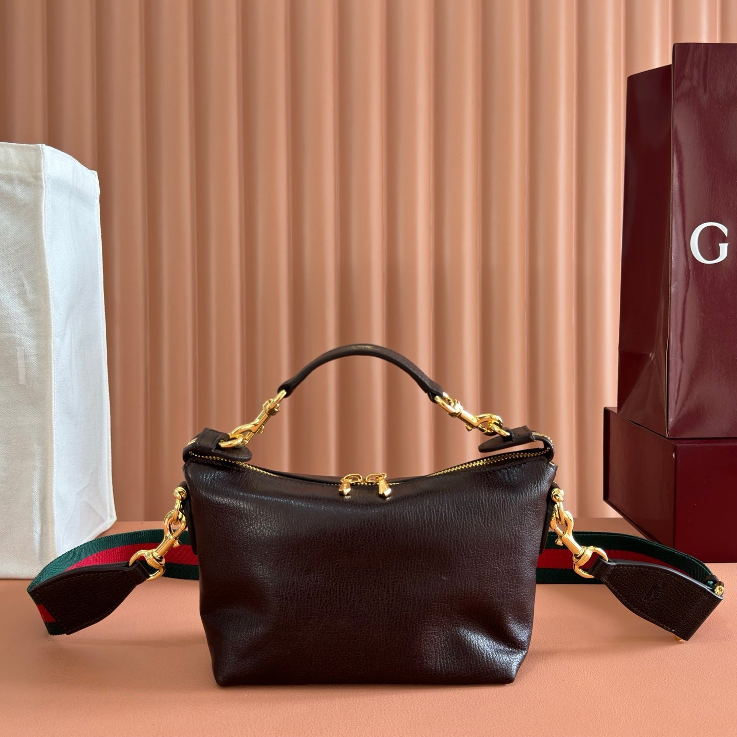 GG Brera Small Crossbody Bag Burgundy Cowhide