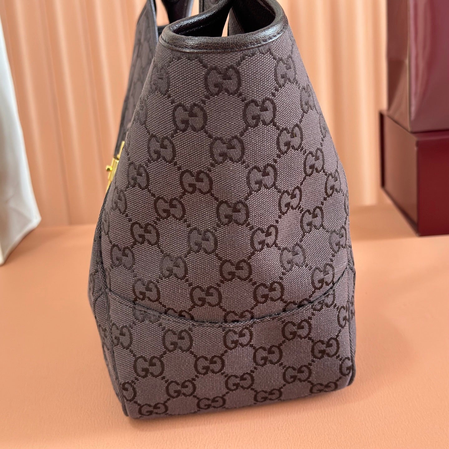 GG Mercato Medium Tote Bag Dark Brown Canvas