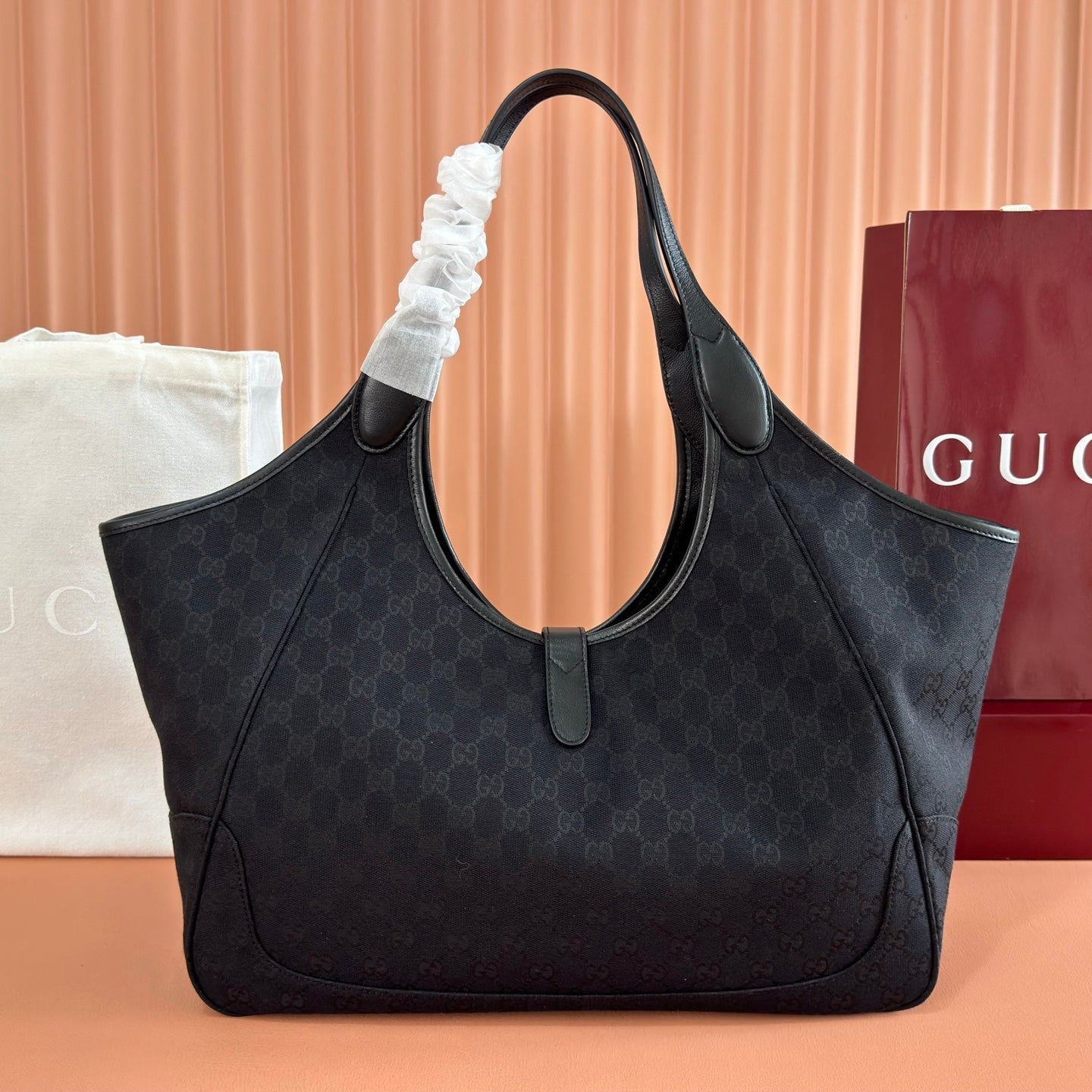 GG Mercato Large Tote Bag Black Canvas