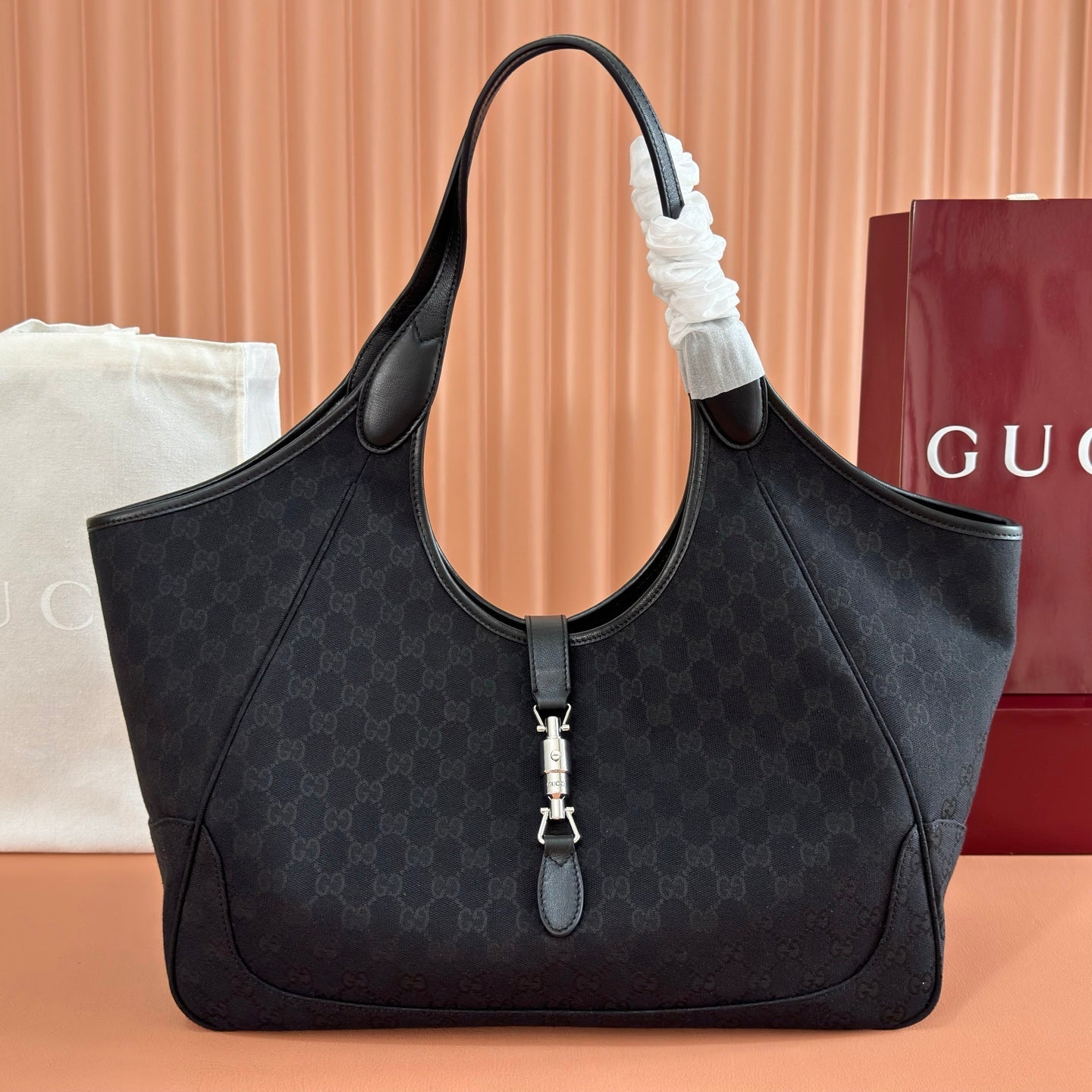 GG Mercato Large Tote Bag Black Canvas