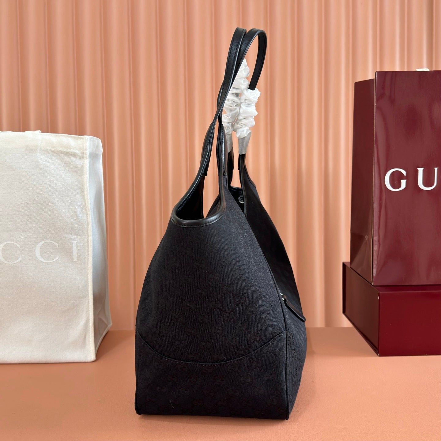 GG Mercato Large Tote Bag Black Canvas