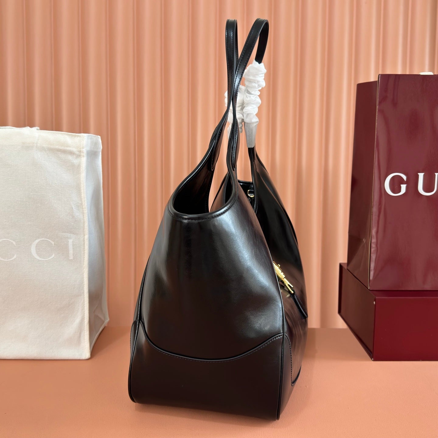 GG Mercato Large Tote Bag Black Lambskin