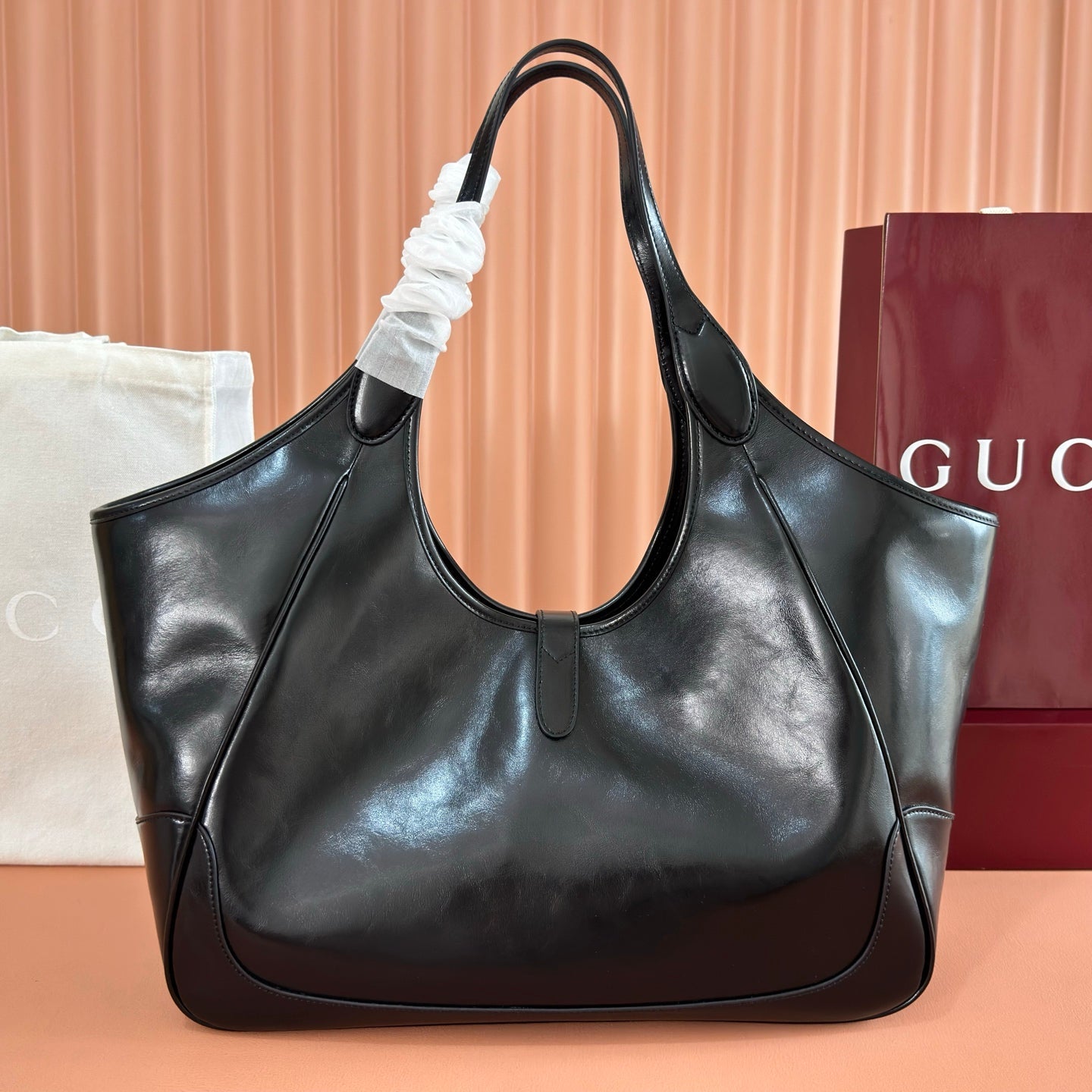 GG Mercato Large Tote Bag Black Lambskin