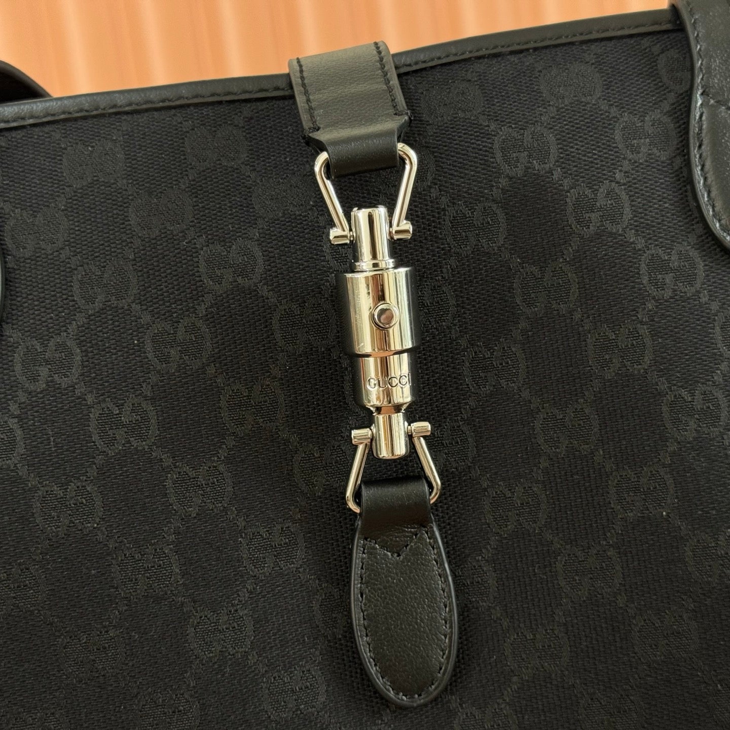 GG Jackie Large Tote Bag Black Canvas
